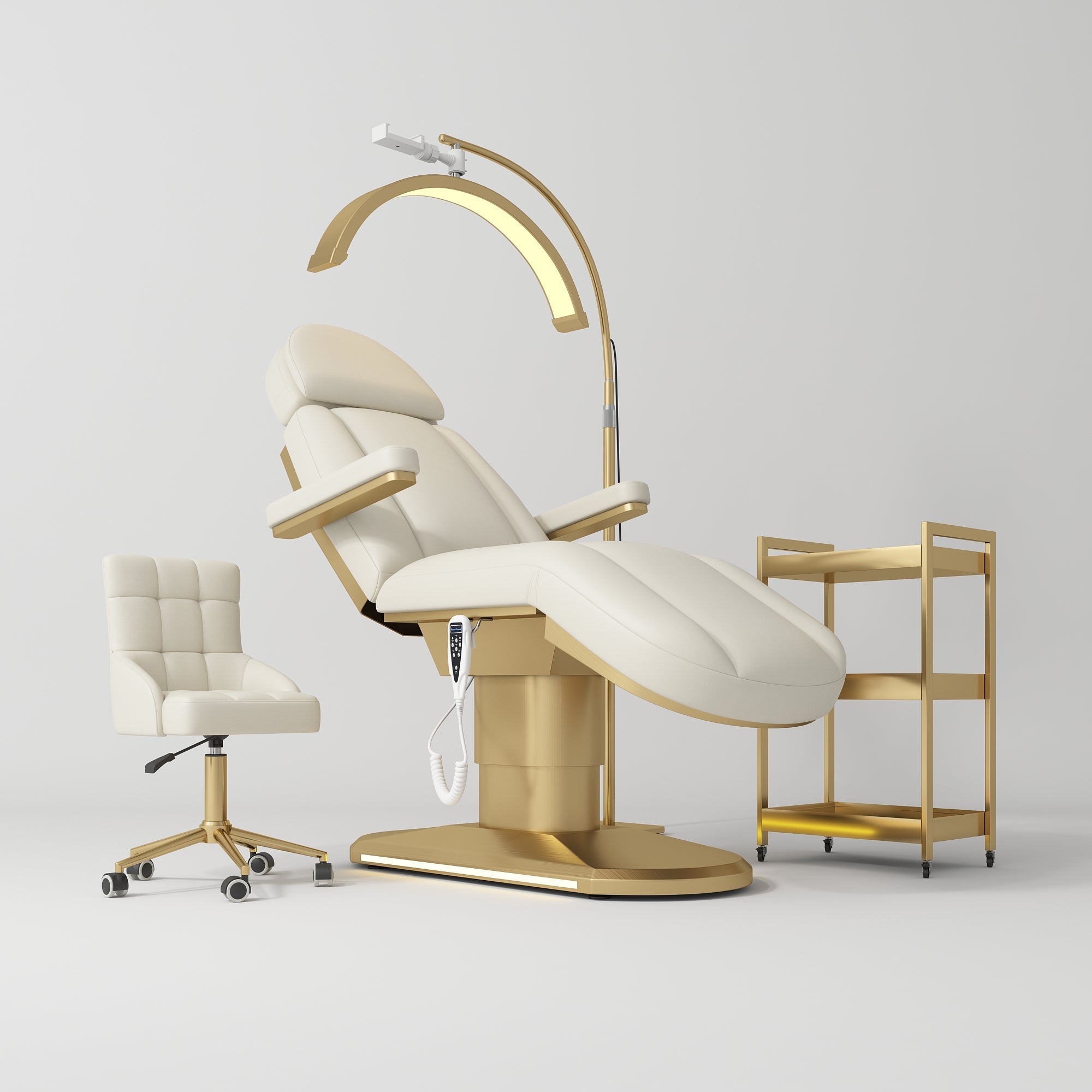Étoile Complete Beauty Salon Set – Beauty Bed, Chair, Moonlight Lamp & Trolley Creamy