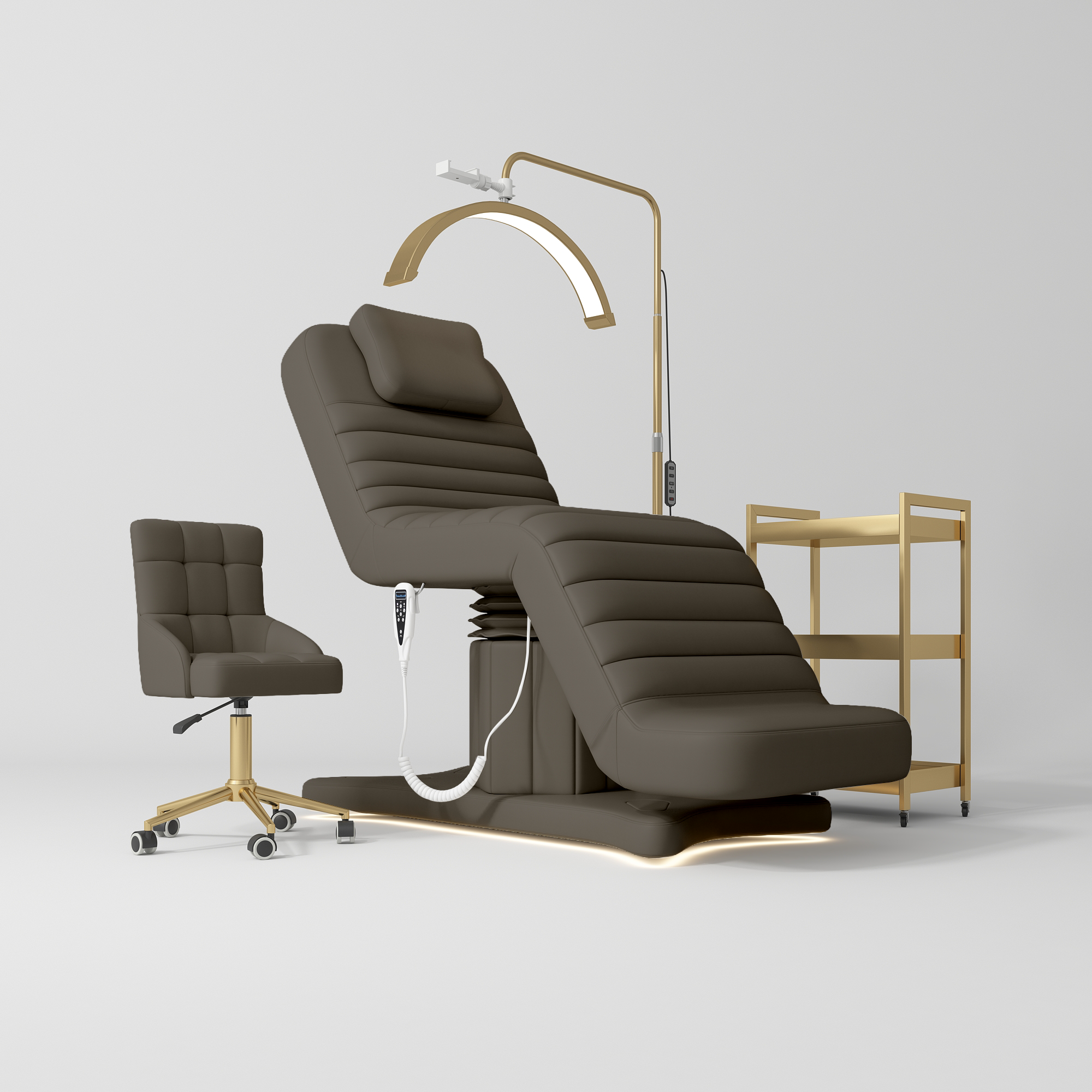 Grandeur Professional Studio Set – Beauty Bed, Chair, Moonlight & Trolley Cocoa Mocha