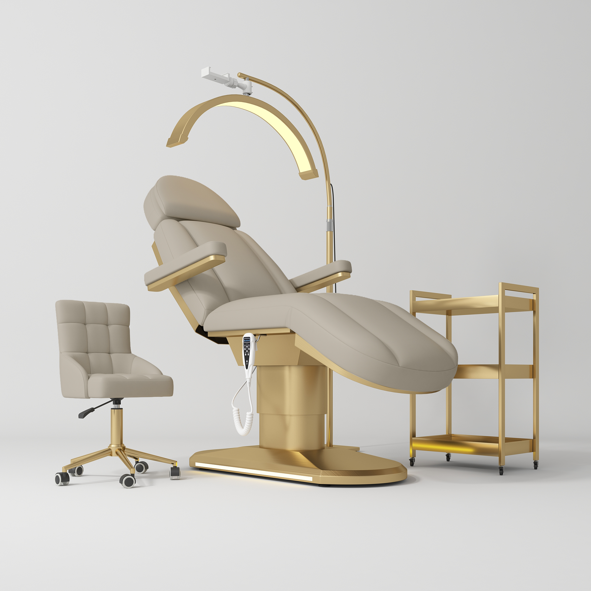 Étoile Complete Beauty Salon Set – Beauty Bed, Chair, Moonlight Lamp & Trolley Stone Taupe