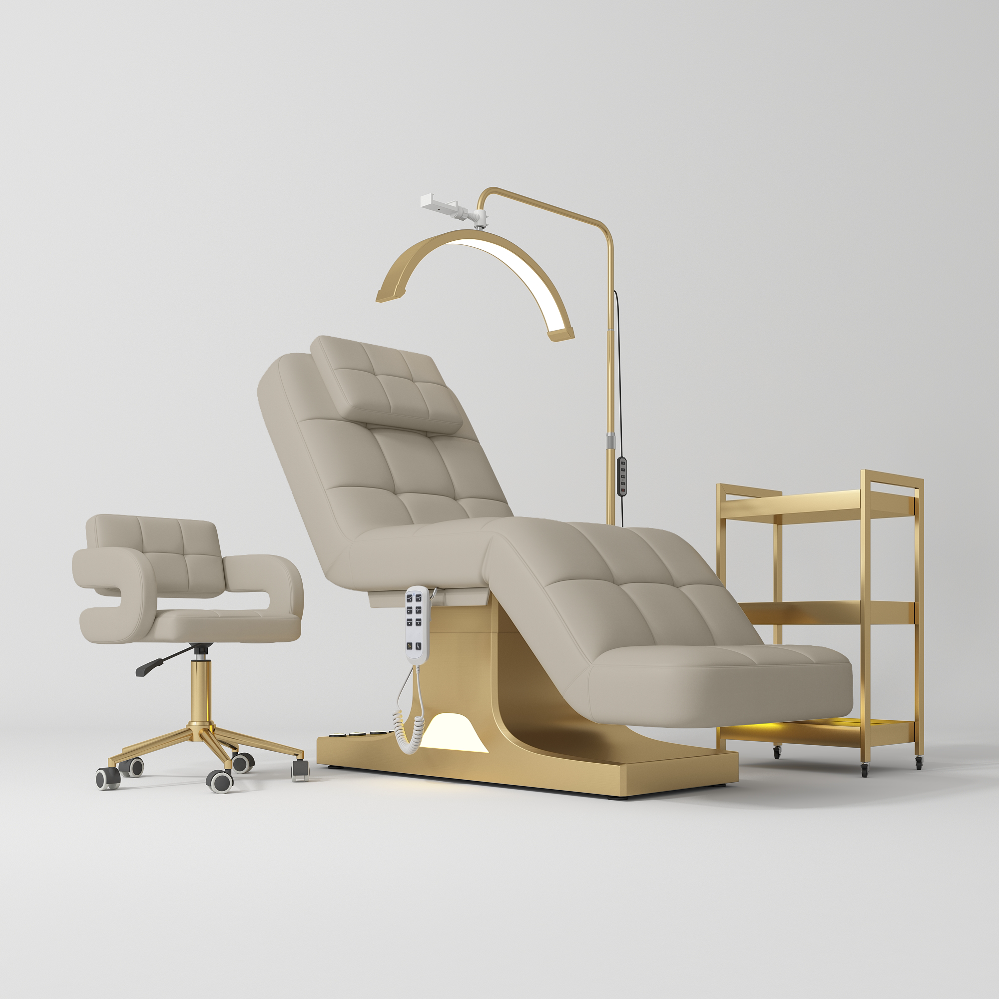 Saphir Version A Complete Beauty Salon Set – Beauty Bed, Chair, Moonlight Lamp & Trolley Stone Taupe