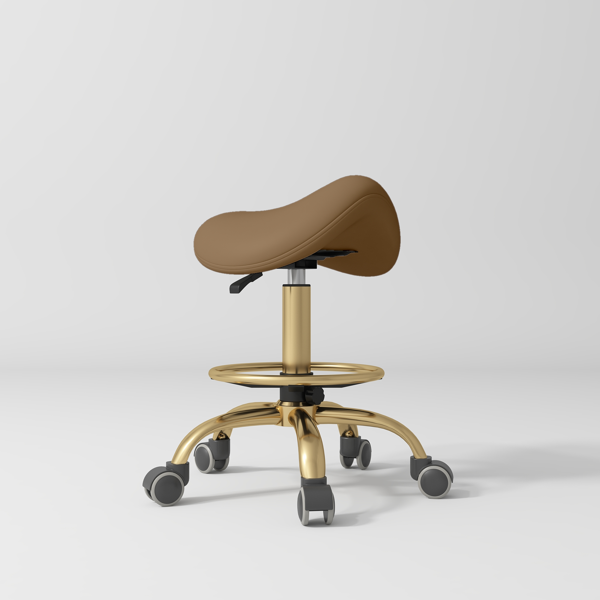 Selle Ergonomic Saddle Beauty Stool – 360° Rotation Caramel Gold Base