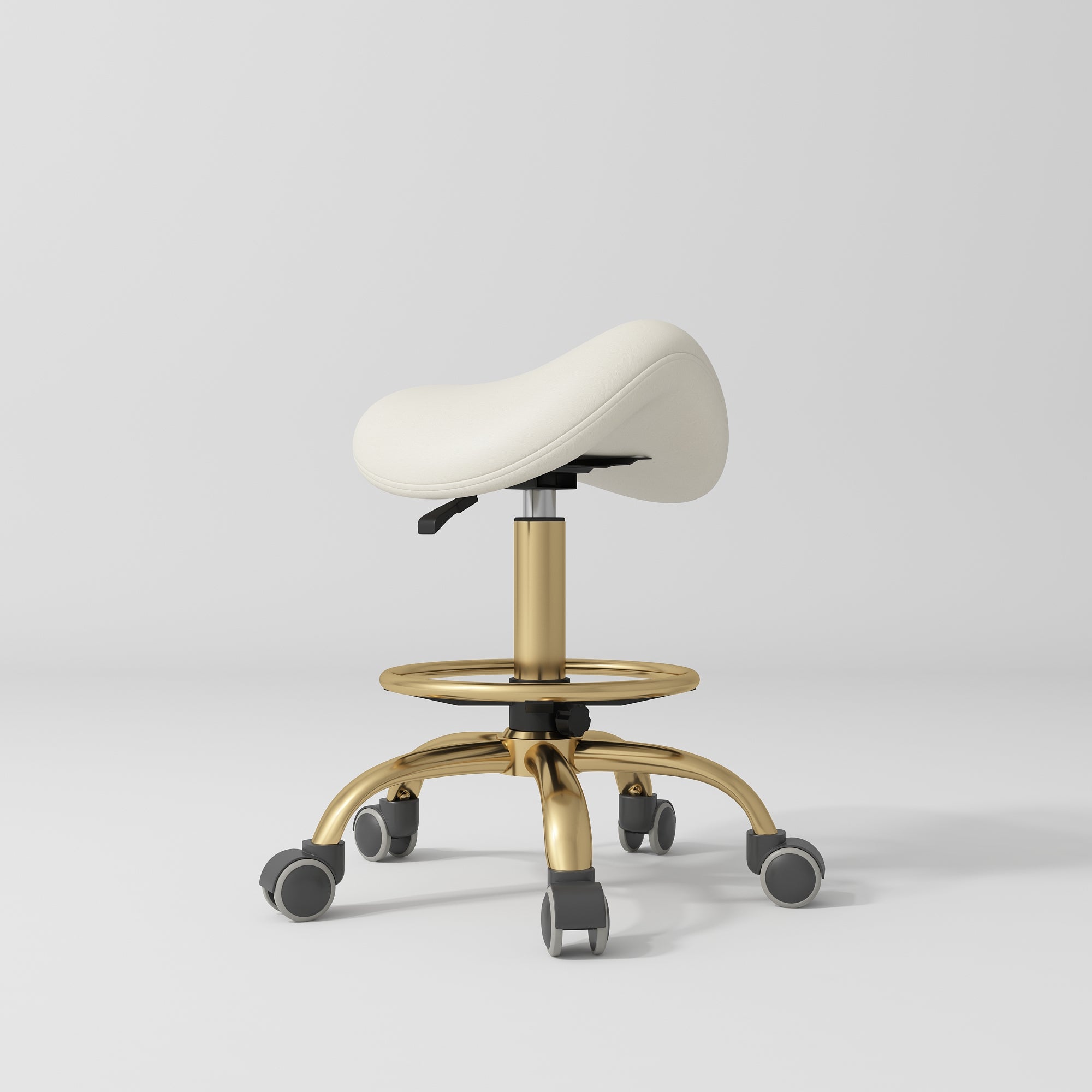 Selle Ergonomic Saddle Beauty Stool – 360° Rotation Creamy Gold Base