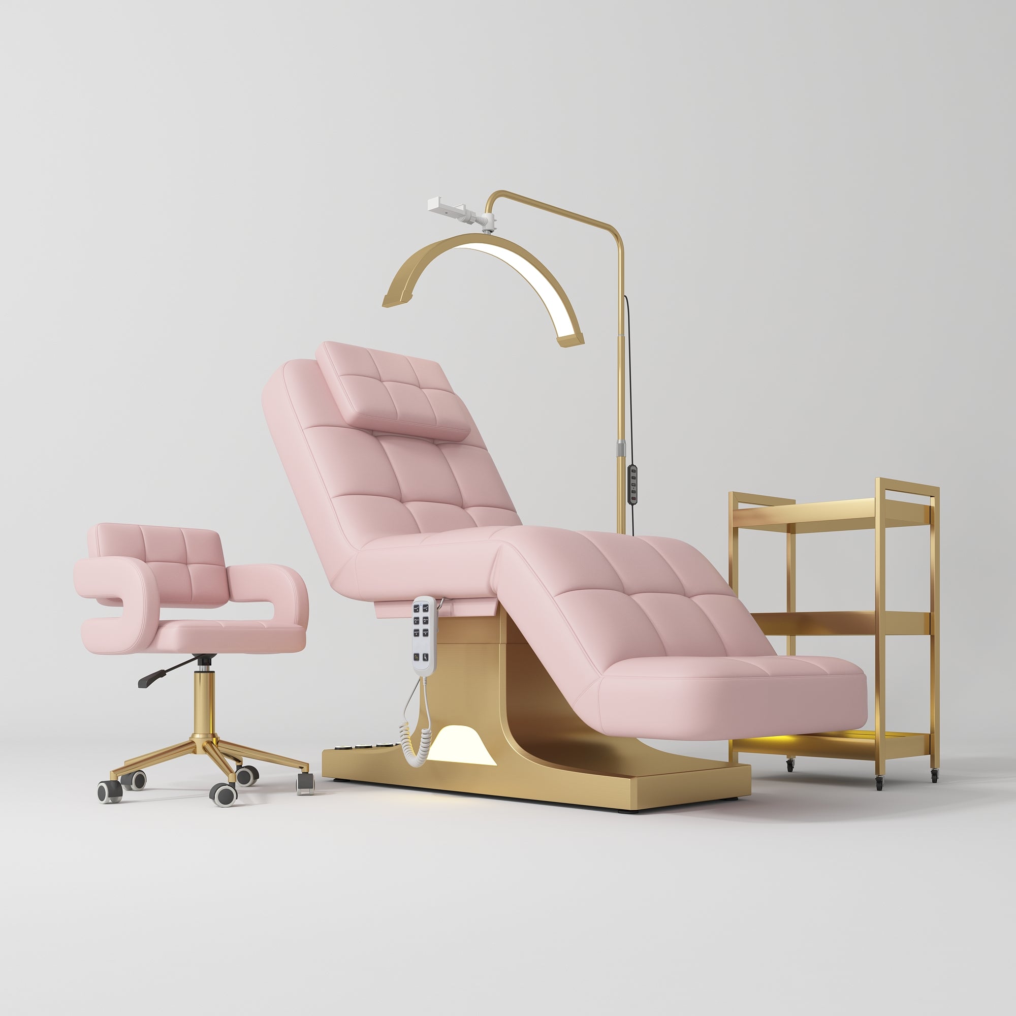 Saphir Version A Complete Beauty Salon Set – Beauty Bed, Chair, Moonlight Lamp & Trolley Bare Blush