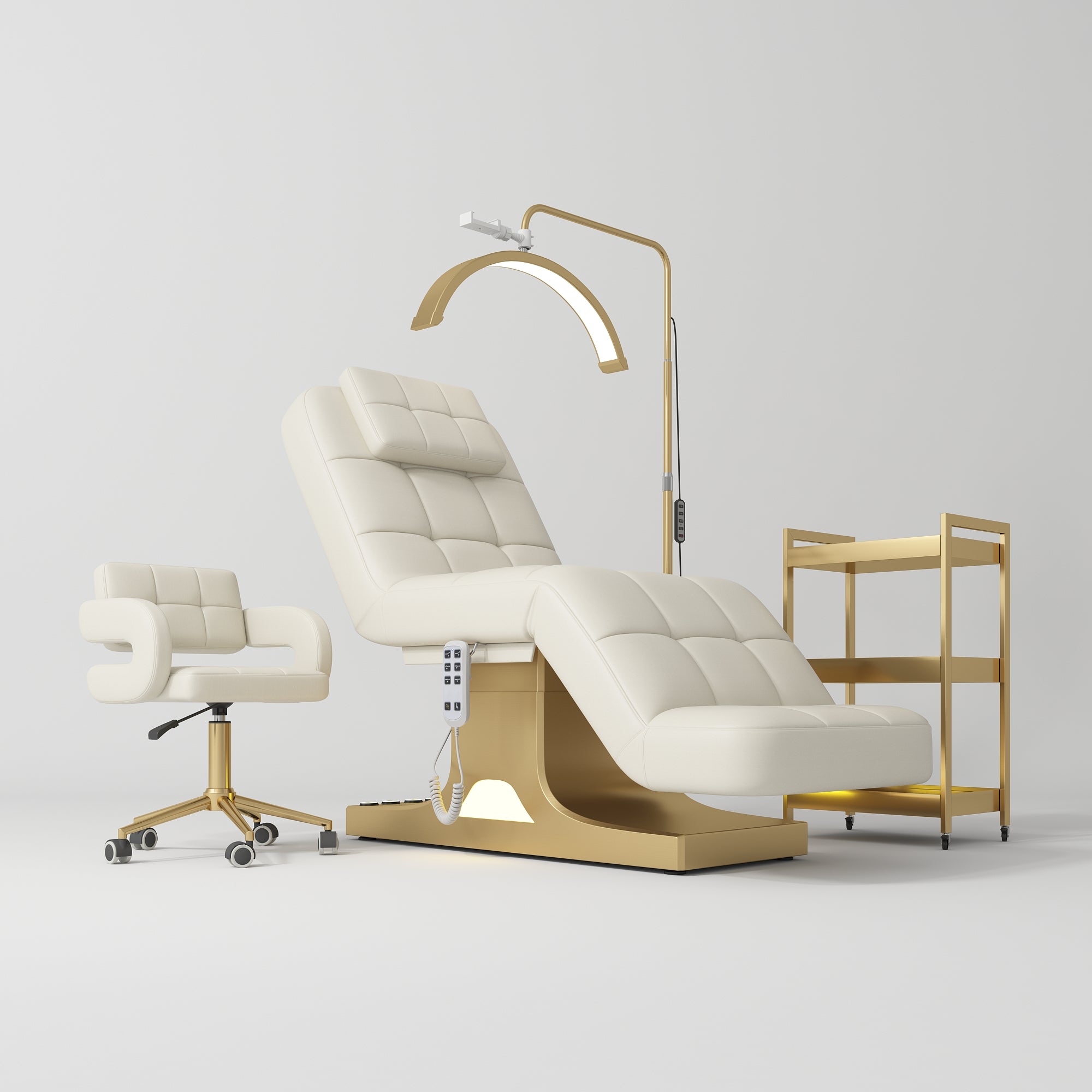 Saphir Version A Complete Beauty Salon Set – Beauty Bed, Chair, Moonlight Lamp & Trolley Creamy
