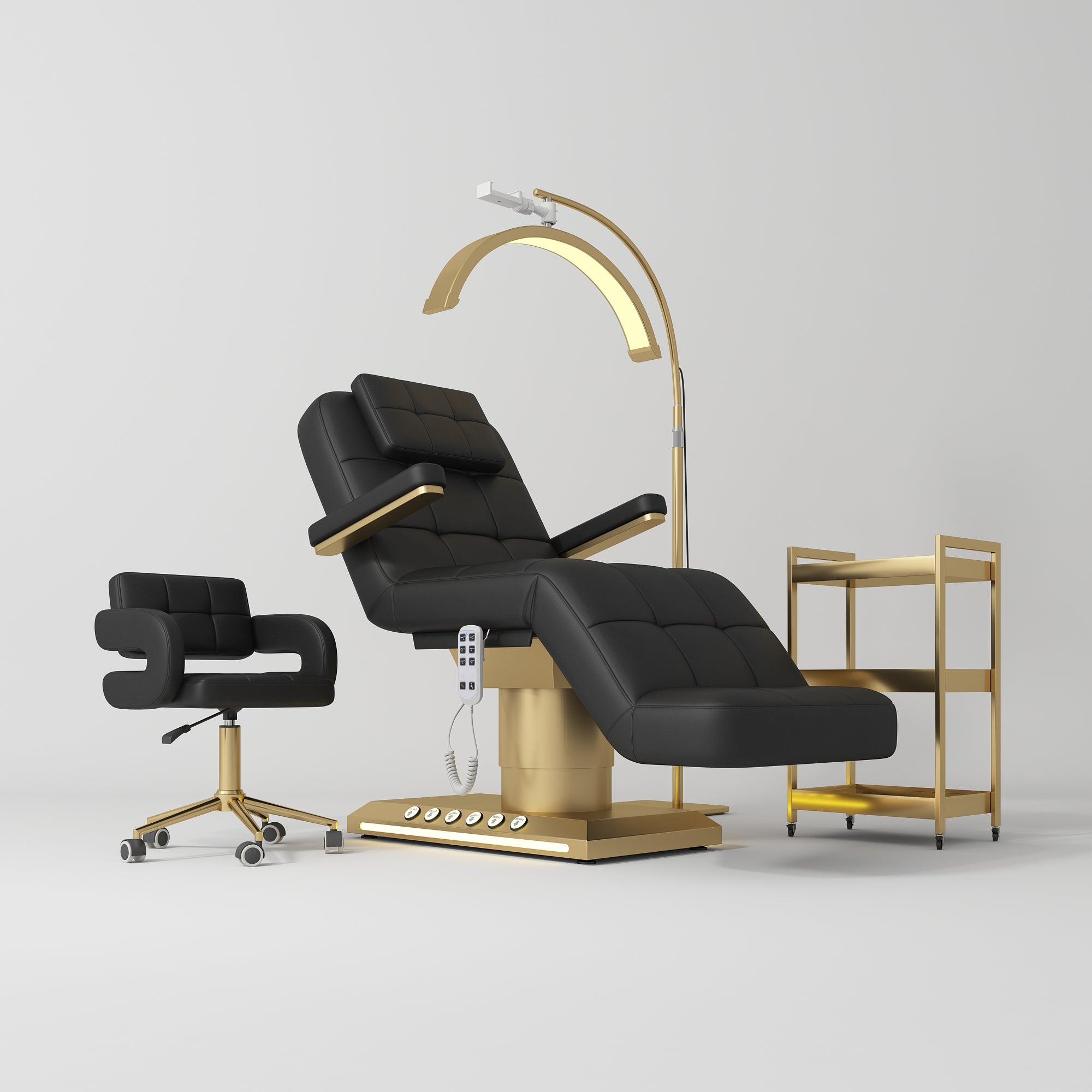 Saphir Version B Premium Complete Beauty Salon Set – Beauty Bed, Chair, Moonlight Lamp & Trolley Black