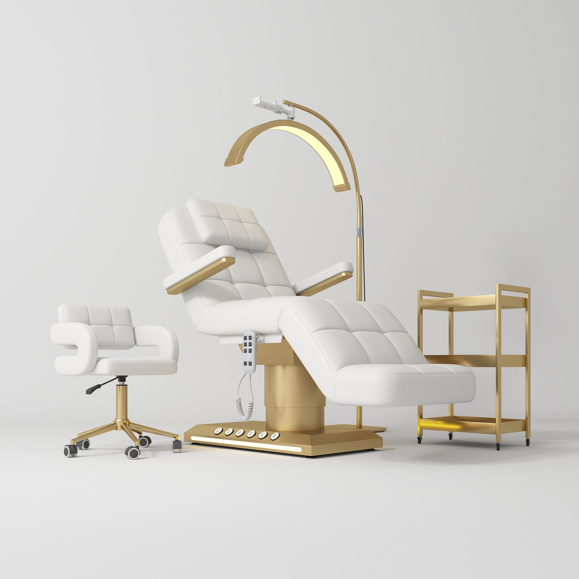 Saphir Version B Premium Complete Beauty Salon Set – Beauty Bed, Chair, Moonlight Lamp & Trolley White