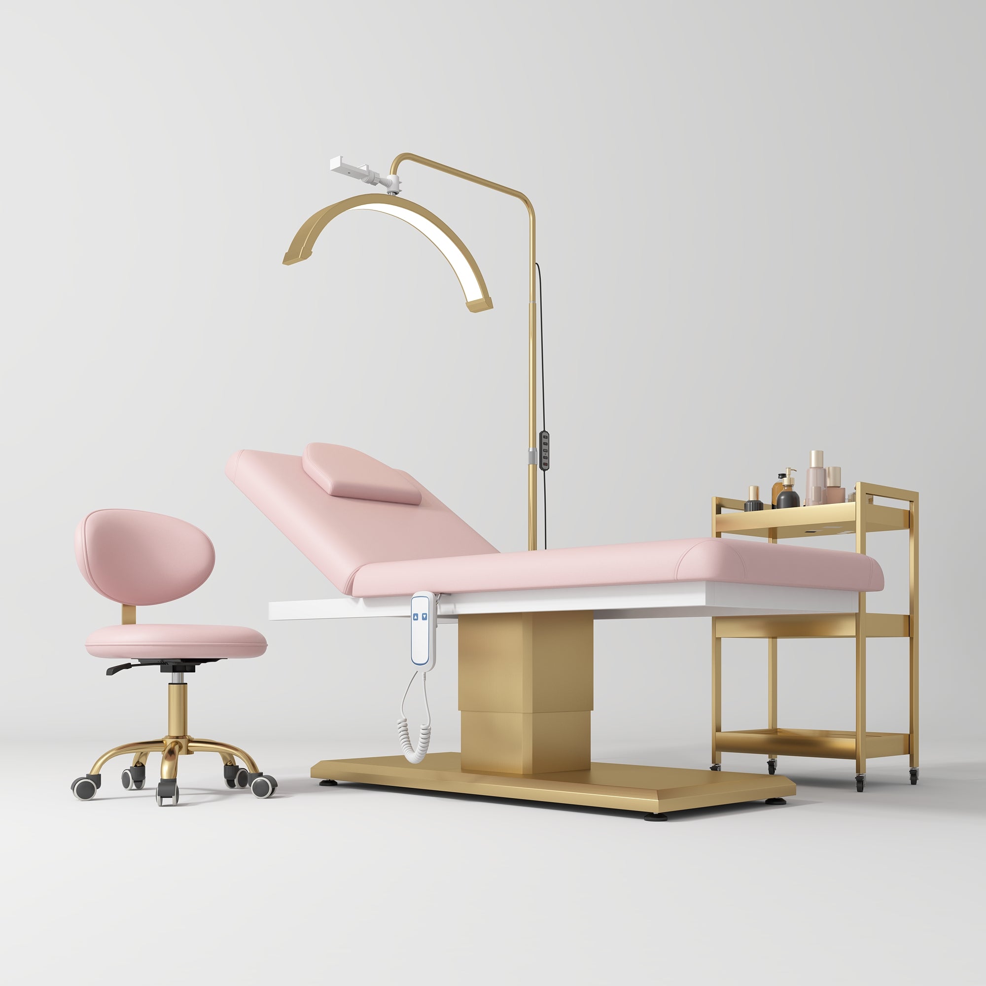 Chérie Premium Electric Beauty Salon Set 4-Piece Beauty Bed, Chair, Moonlight Lamp & Trolley Bare Blush