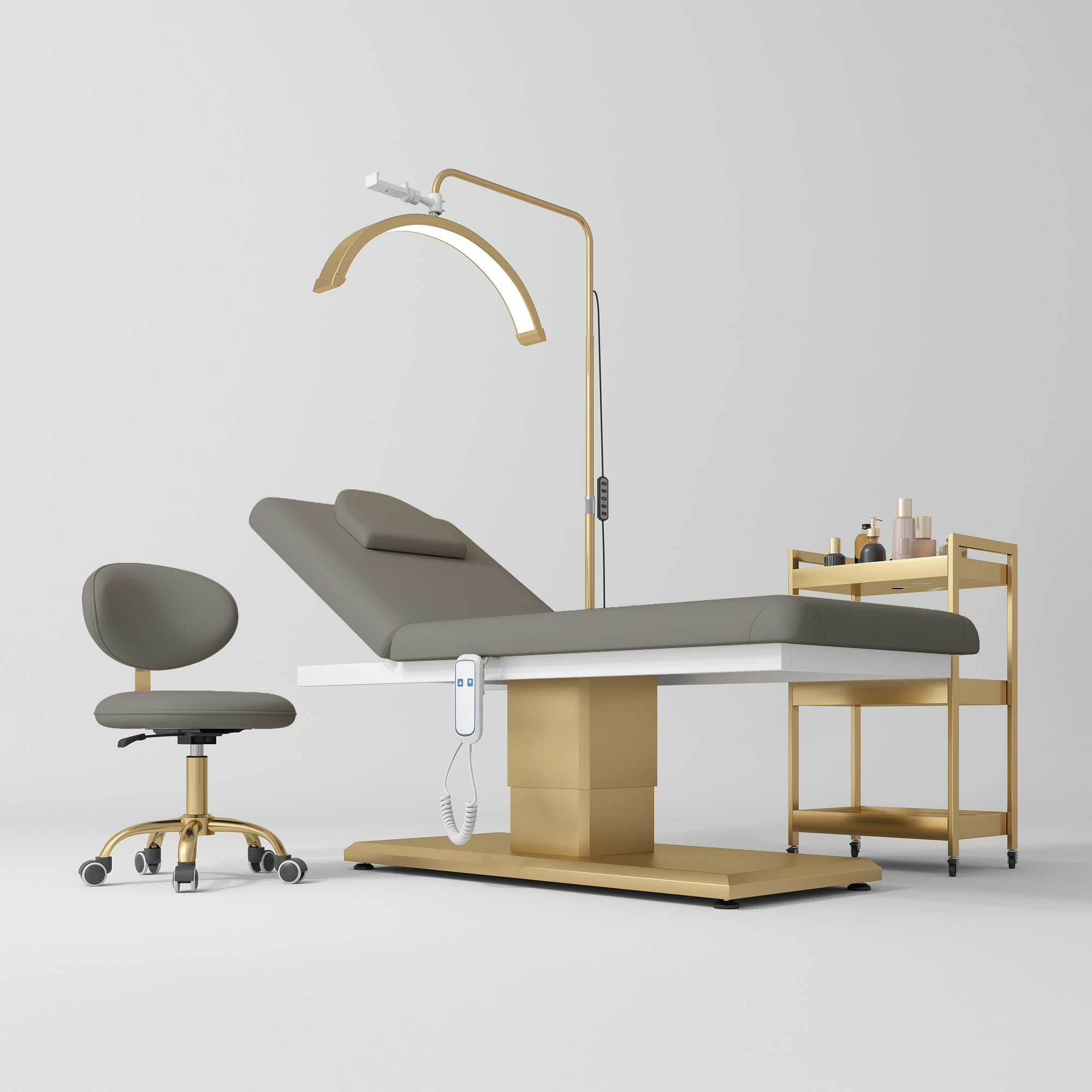 Chérie Premium Electric Beauty Salon Set 4-Piece Beauty Bed, Chair, Moonlight Lamp & Trolley Deep Ash