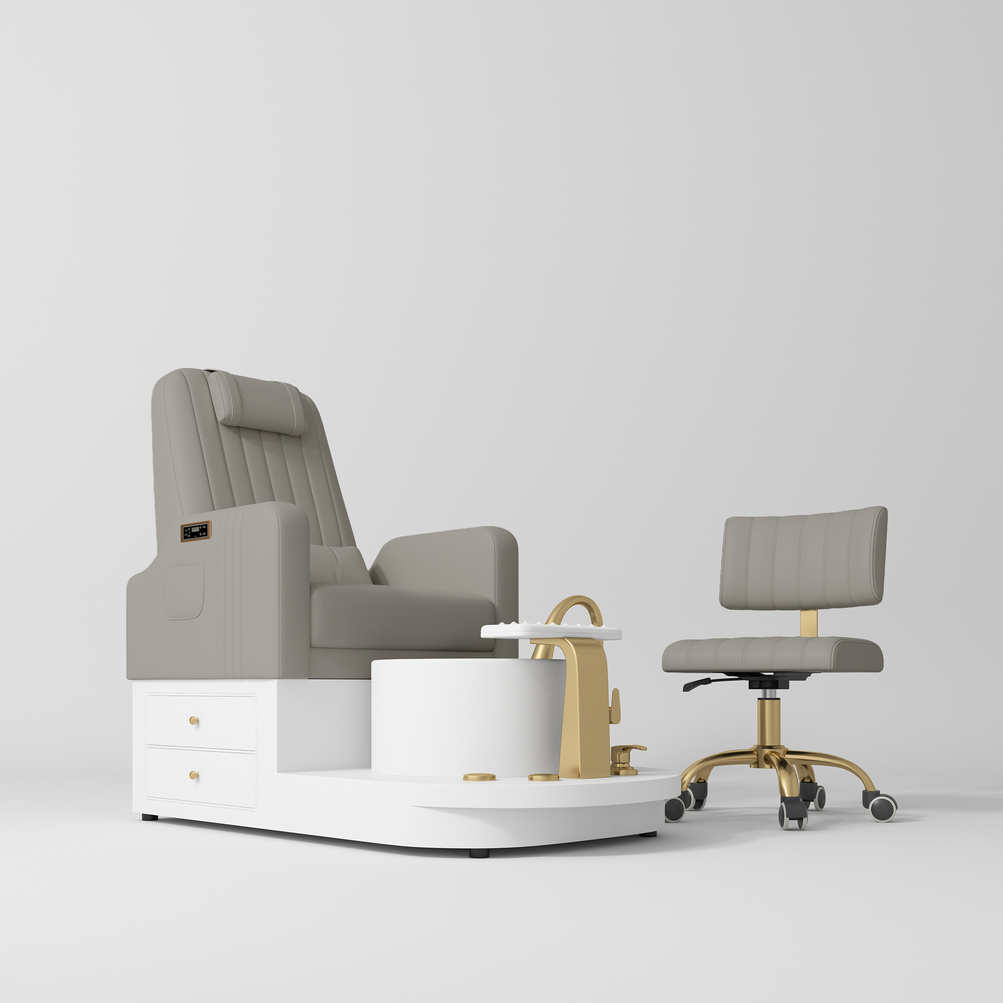 Noémie Luxury Electric Pedicure Chair Set with Massage Backrest & Matching Stool Pearl Greige