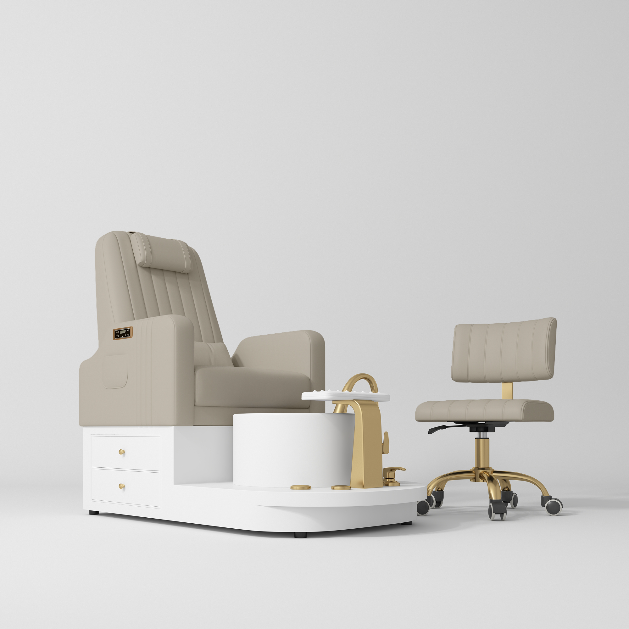 Noémie Luxury Electric Pedicure Chair Set with Massage Backrest & Matching Stool Stone Taupe