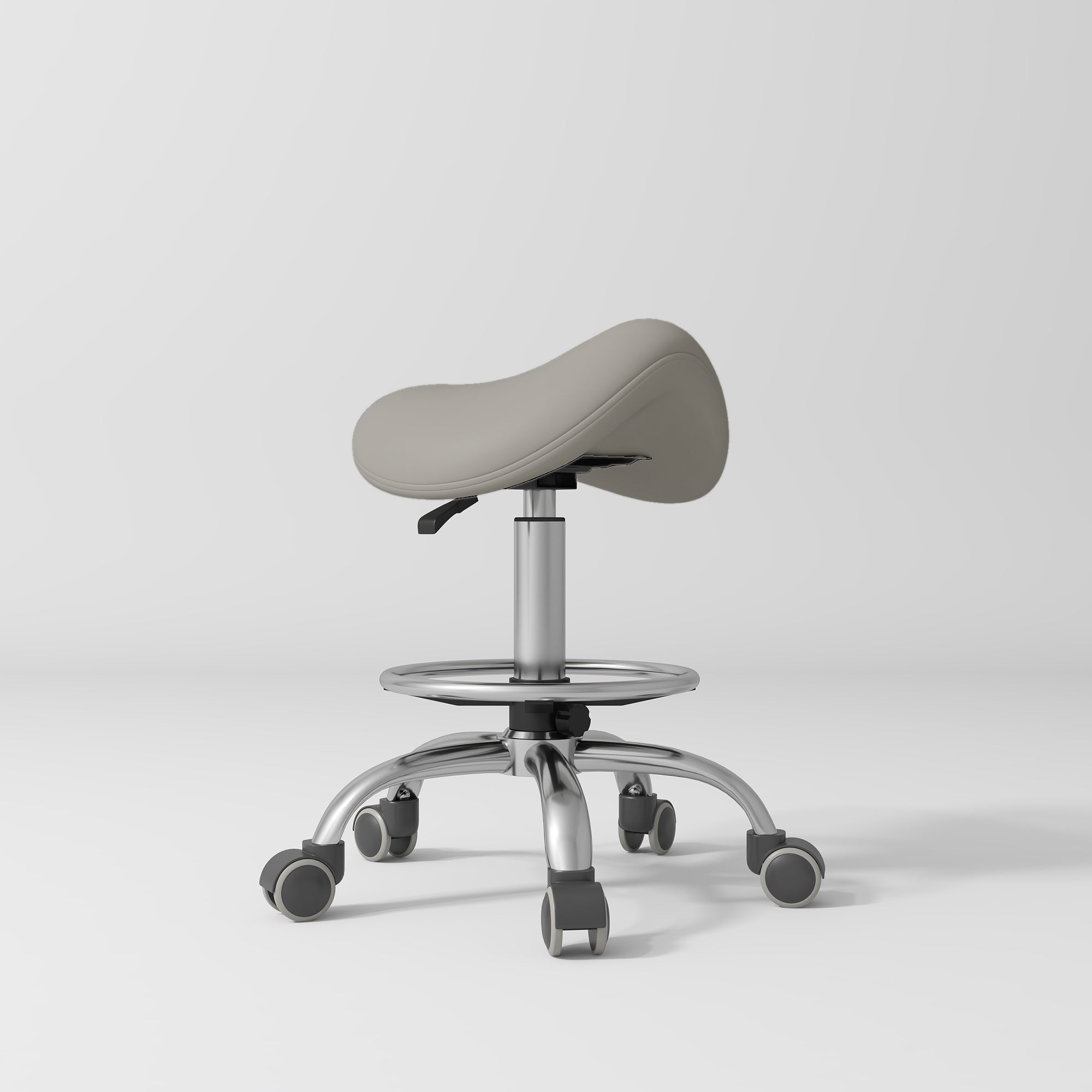 Selle Ergonomic Saddle Beauty Stool – 360° Rotation Pearl Greige Silver Base