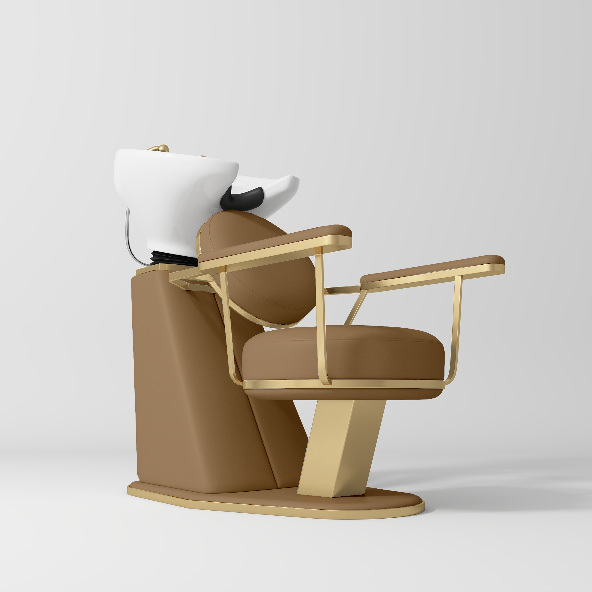 Élise Luxury Salon Shampoo Chair with Adjustable Ceramic Basin Caramel