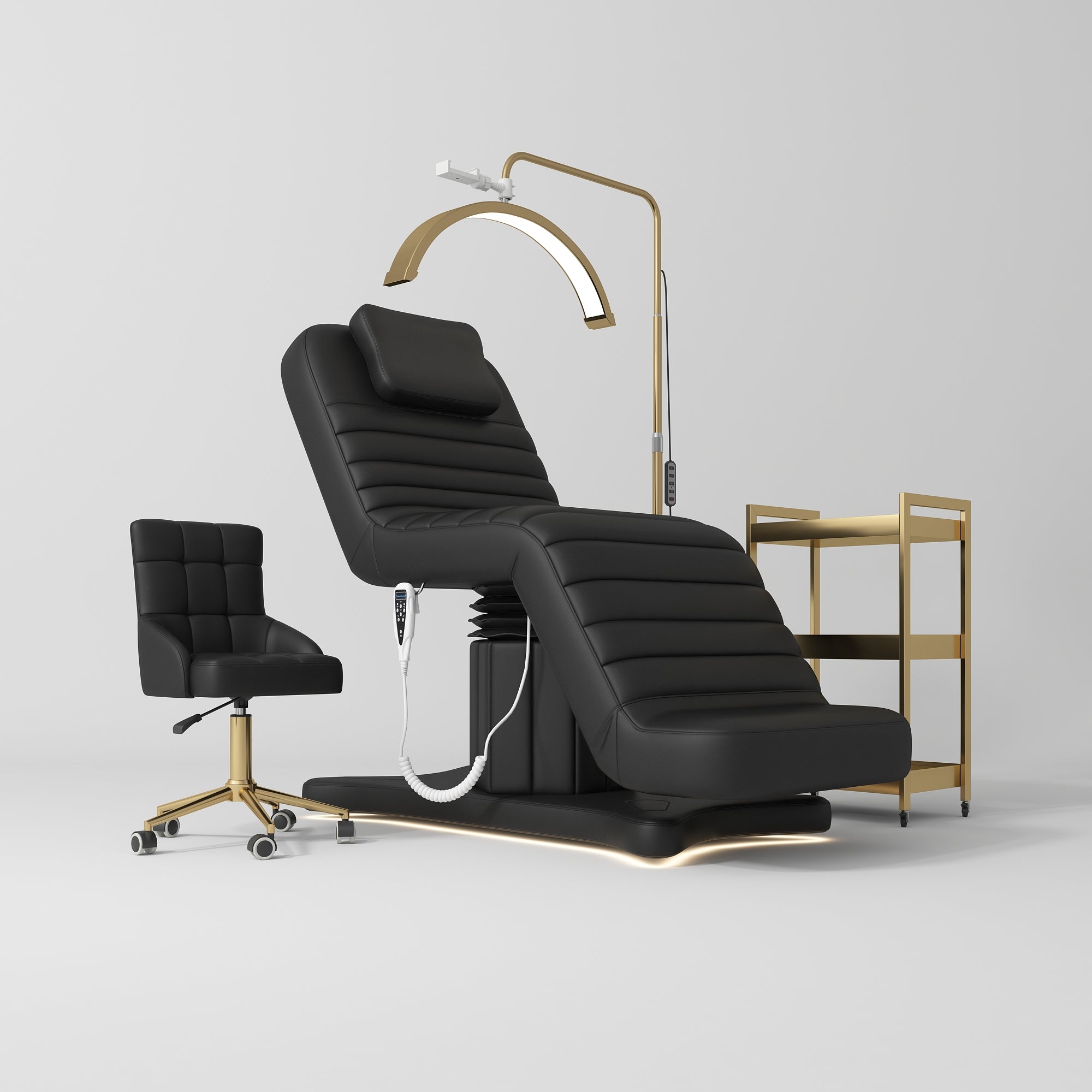 Grandeur Professional Studio Set – Beauty Bed, Chair, Moonlight & Trolley Black