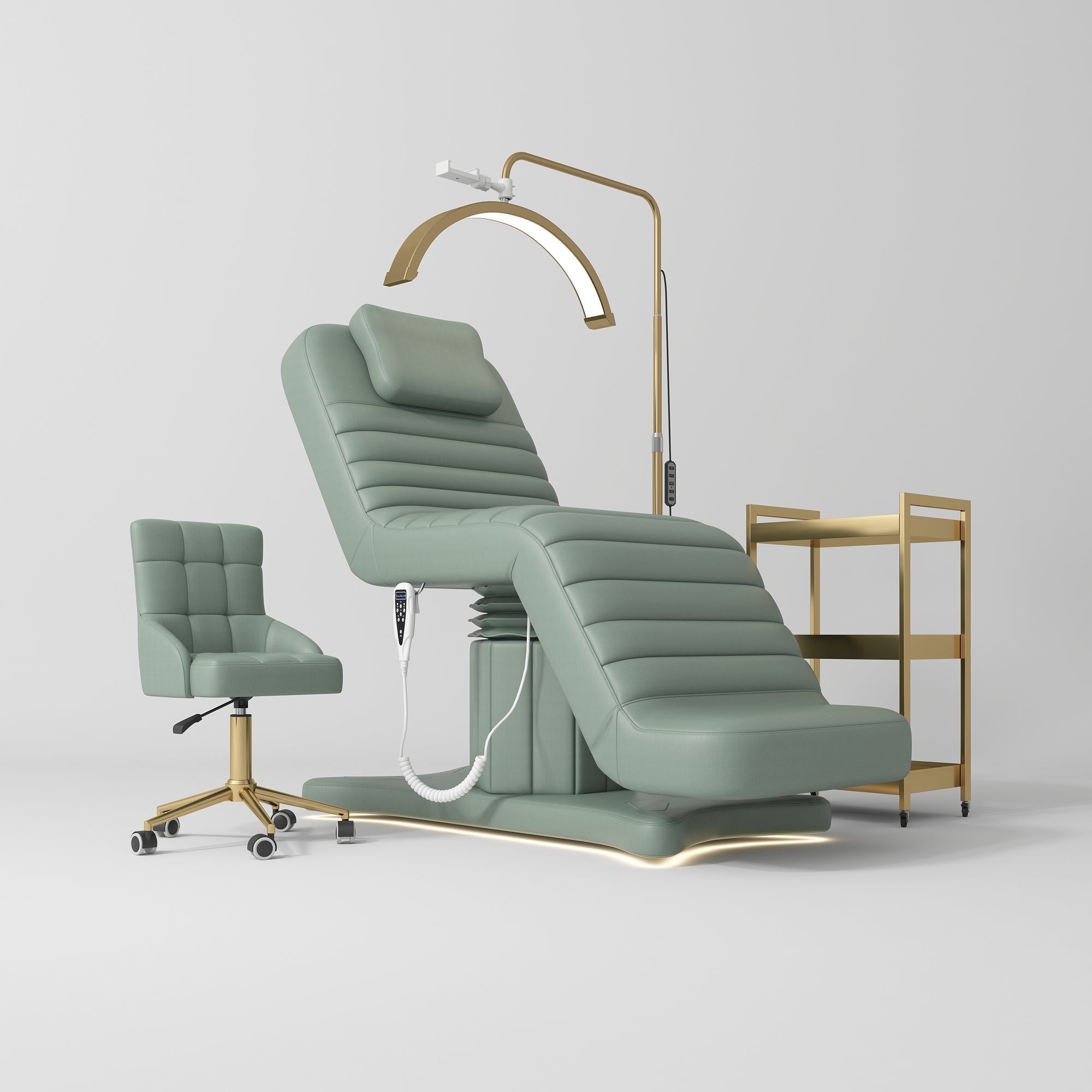 Grandeur Professional Studio Set – Beauty Bed, Chair, Moonlight & Trolley Olive