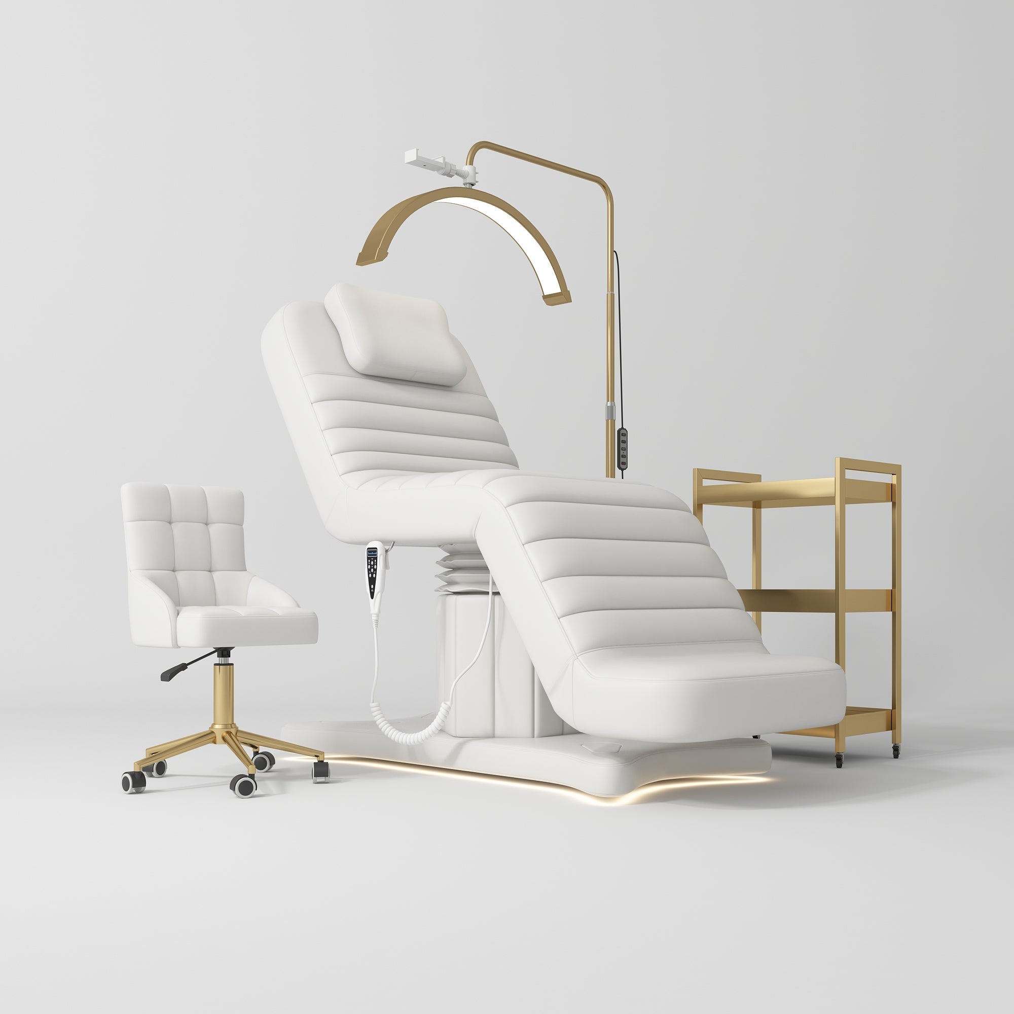 Grandeur Professional Studio Set – Beauty Bed, Chair, Moonlight & Trolley White