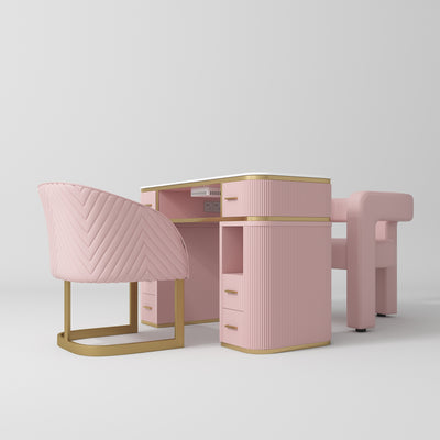 Glam Station Manicure Set – Table with Built-In Dust Extractor & Two Chairs Bare Blush