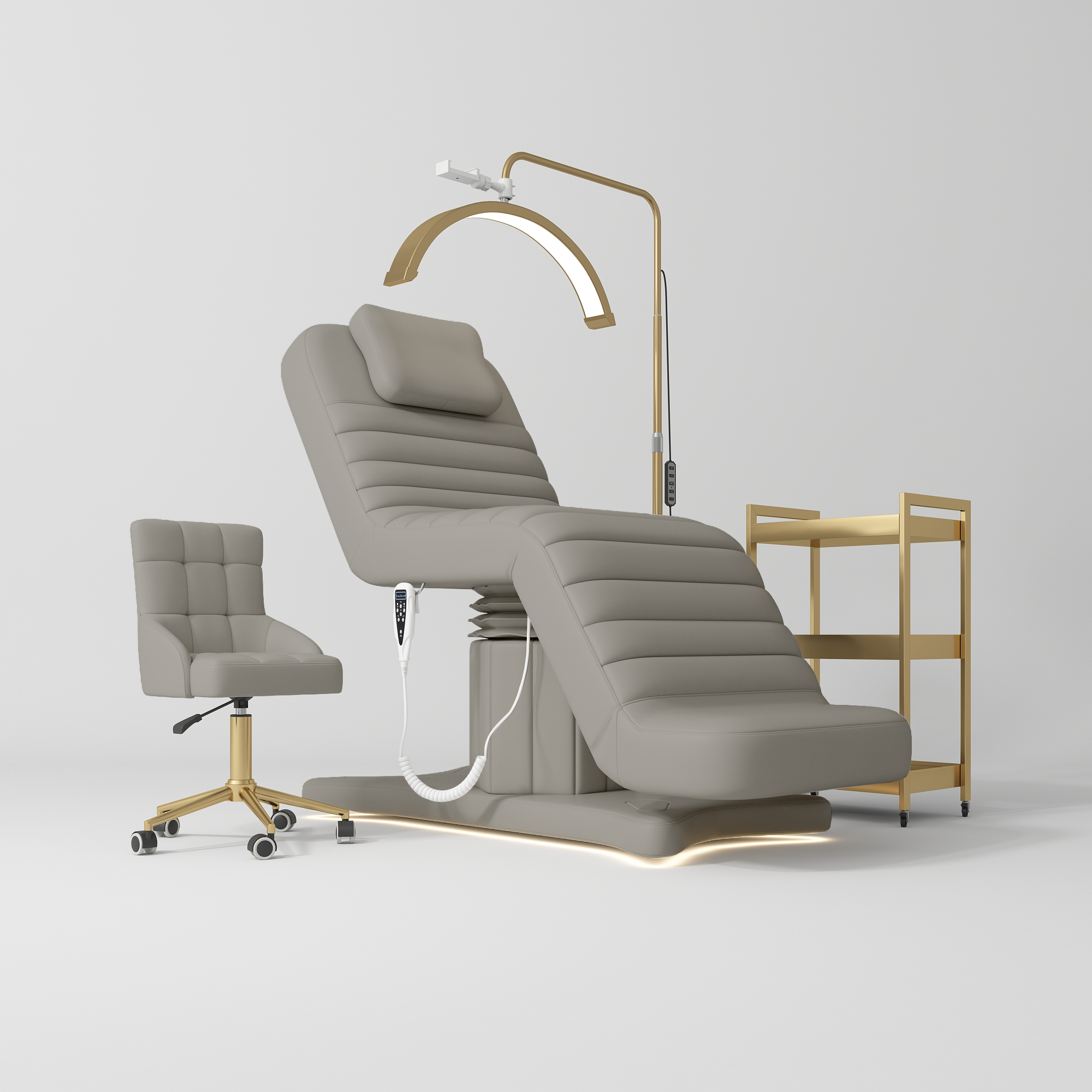 Grandeur Professional Studio Set – Beauty Bed, Chair, Moonlight & Trolley Pearl Greige