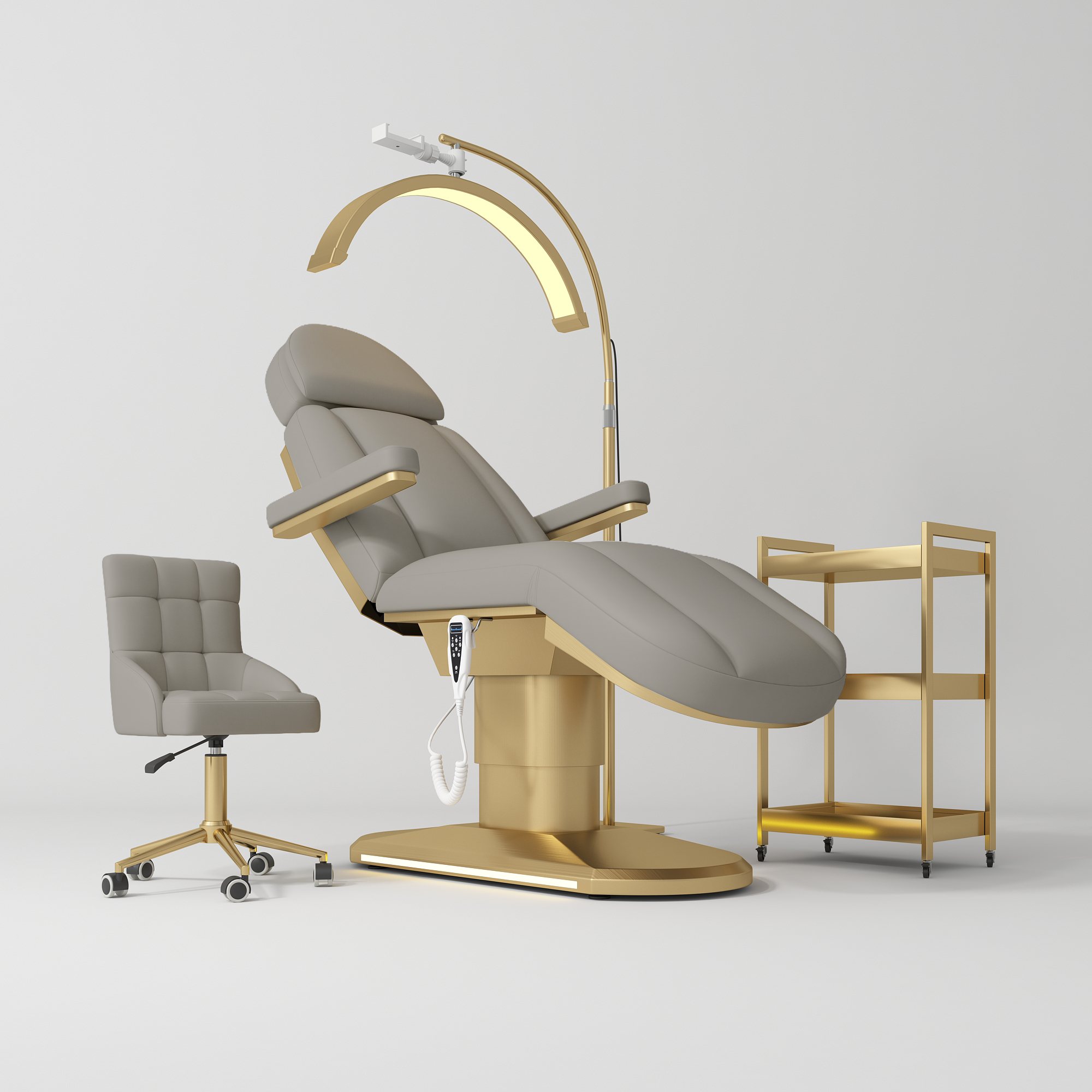 Étoile Complete Beauty Salon Set – Beauty Bed, Chair, Moonlight Lamp & Trolley Pearl Greige