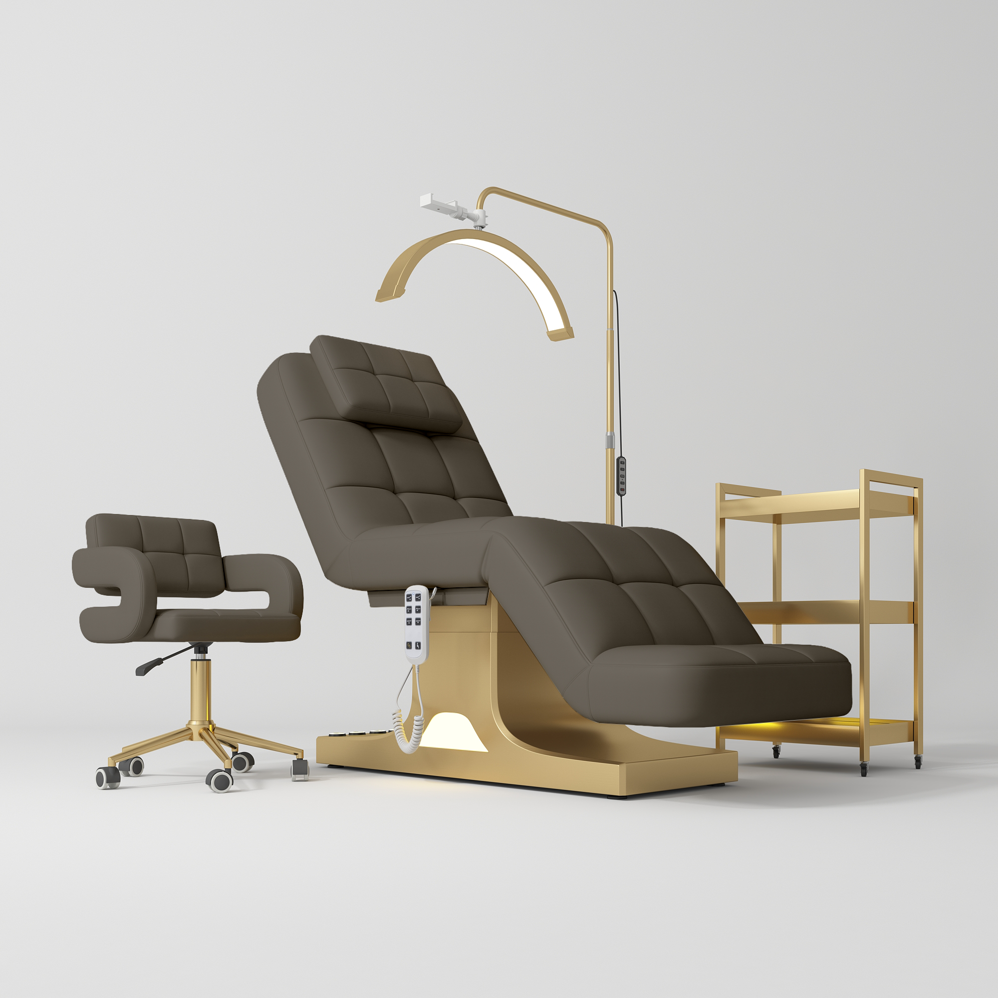 Saphir Version A Complete Beauty Salon Set – Beauty Bed, Chair, Moonlight Lamp & Trolley Cocoa Mocha