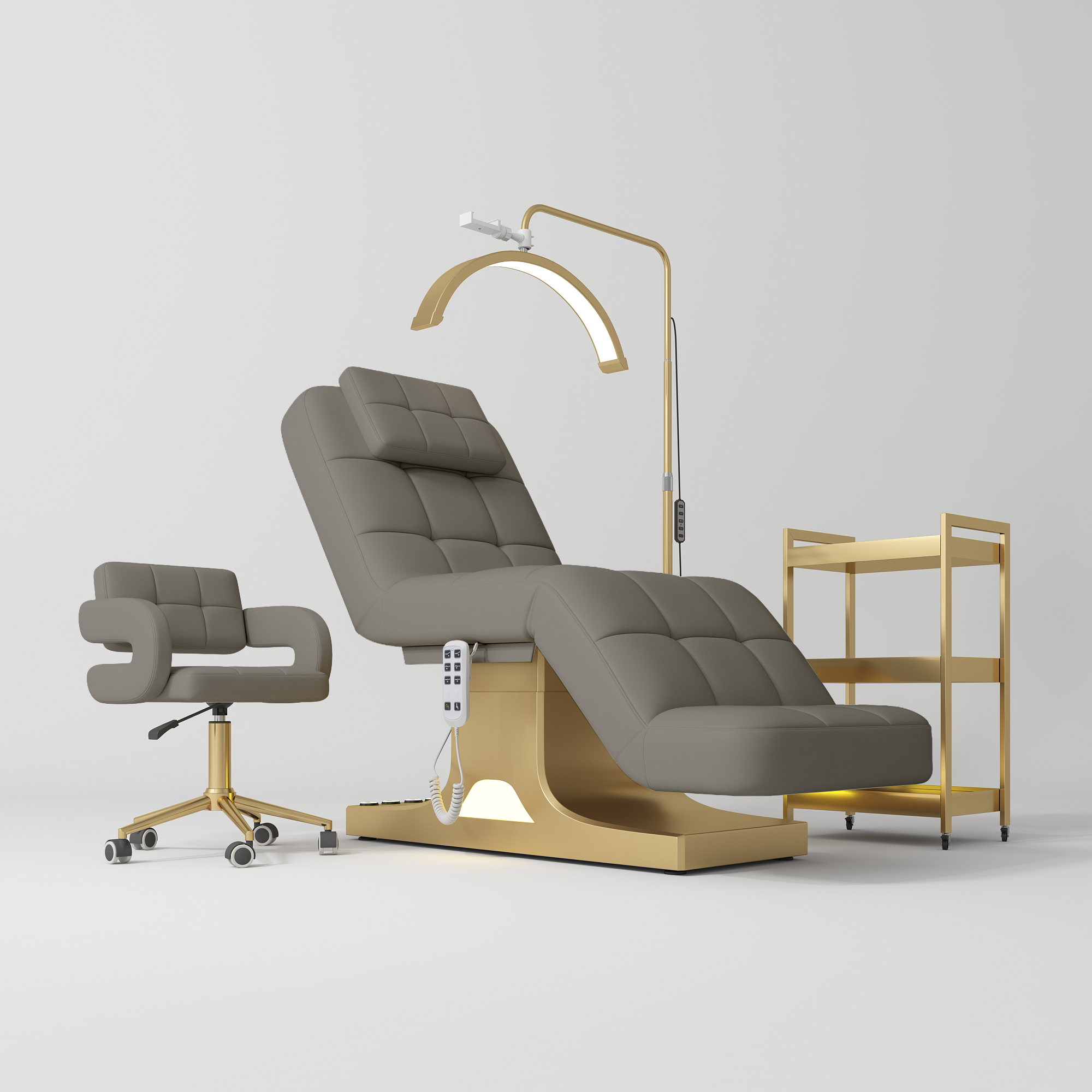 Saphir Version A Complete Beauty Salon Set – Beauty Bed, Chair, Moonlight Lamp & Trolley Deep Ash
