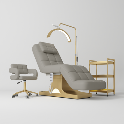 Saphir Version A Complete Beauty Salon Set – Beauty Bed, Chair, Moonlight Lamp & Trolley Pearl Greige