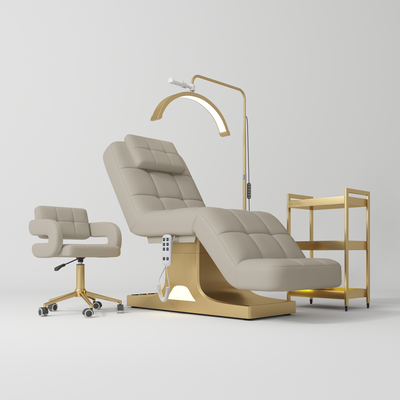 Saphir Version A Complete Beauty Salon Set – Beauty Bed, Chair, Moonlight Lamp & Trolley Stone Taupe