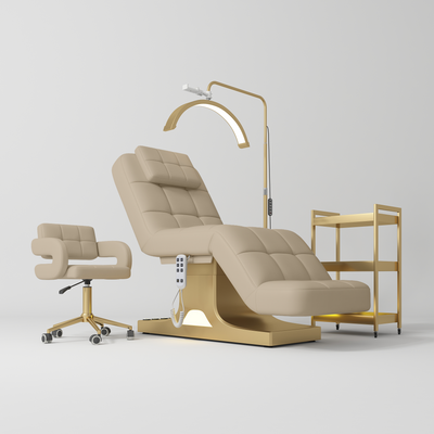 Saphir Version A Complete Beauty Salon Set – Beauty Bed, Chair, Moonlight Lamp & Trolley Warm Beige