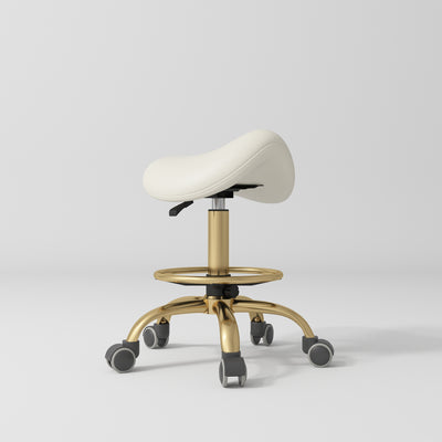 Selle Ergonomic Saddle Beauty Stool – 360° Rotation Creamy Gold Base