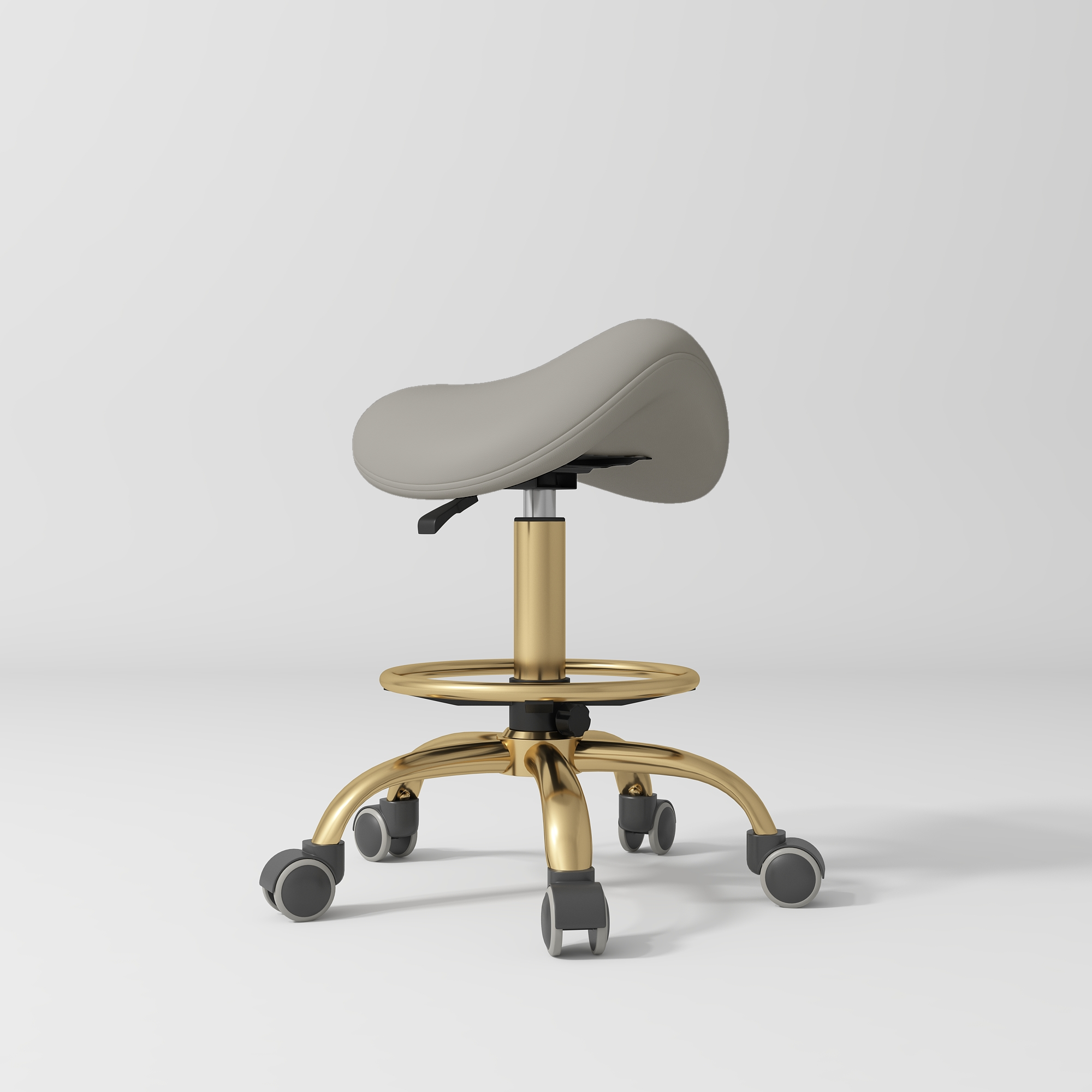 Selle Ergonomic Saddle Beauty Stool – 360° Rotation Pearl Greige Gold Base