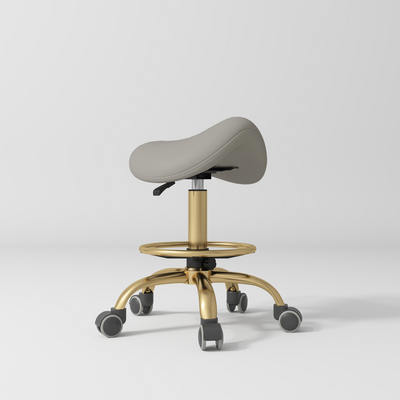 Selle Ergonomic Saddle Beauty Stool – 360° Rotation Pearl Greige Gold Base