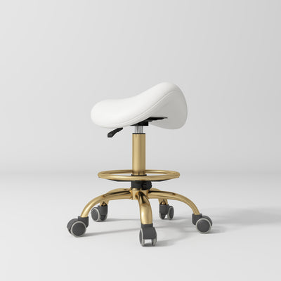 Selle Ergonomic Saddle Beauty Stool – 360° Rotation White Gold Base