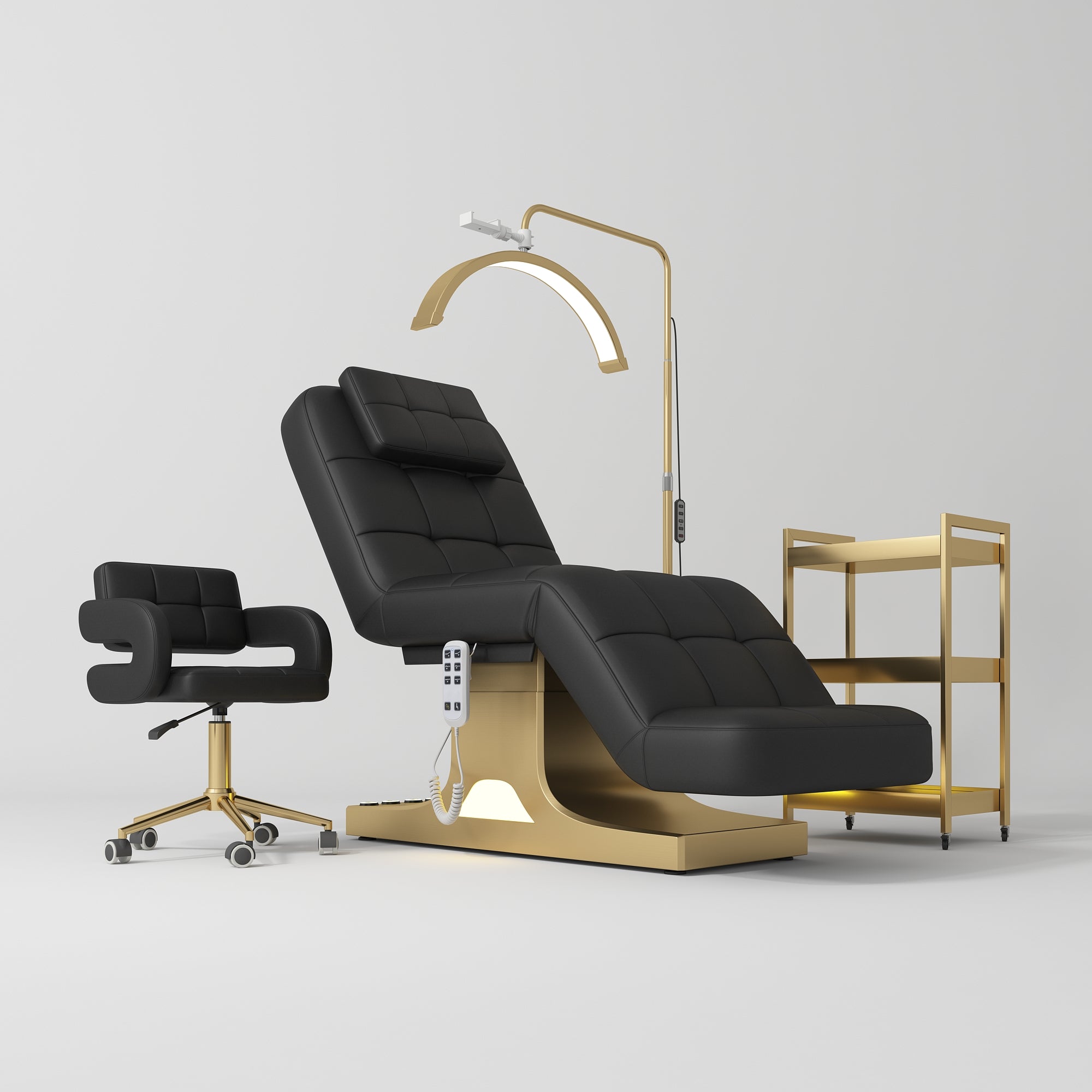 Saphir Version A Complete Beauty Salon Set – Beauty Bed, Chair, Moonlight Lamp & Trolley Black
