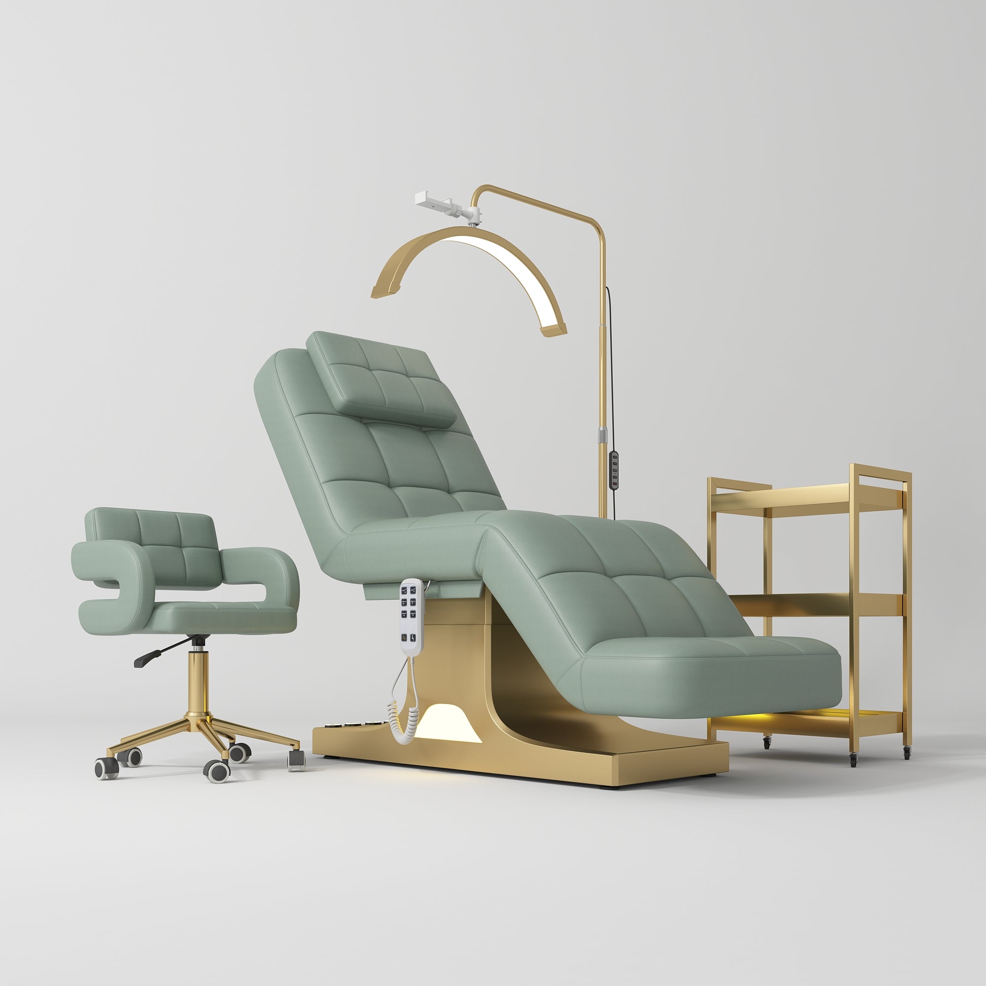 Saphir Version A Complete Beauty Salon Set – Beauty Bed, Chair, Moonlight Lamp & Trolley Olive