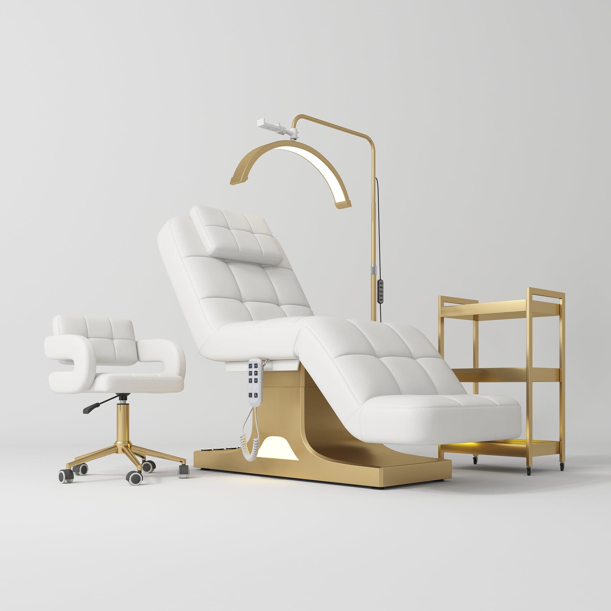 Saphir Version A Complete Beauty Salon Set – Beauty Bed, Chair, Moonlight Lamp & Trolley White