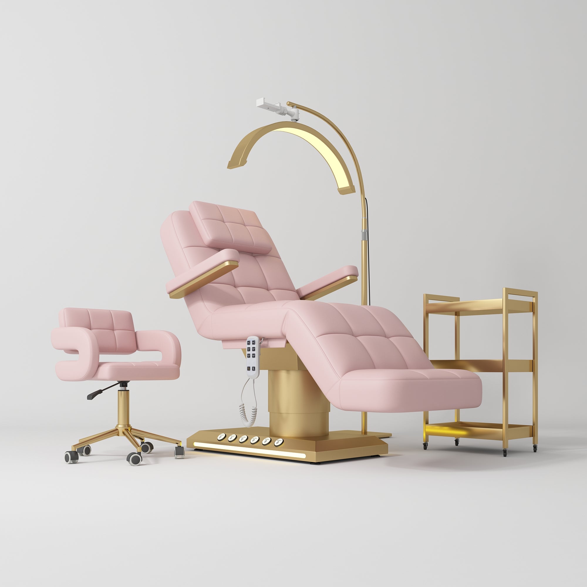 Saphir Version B Premium Complete Beauty Salon Set – Beauty Bed, Chair, Moonlight Lamp & Trolley Pearl Greige