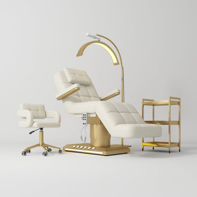 Saphir Version B Premium Complete Beauty Salon Set – Beaauty Bed, Chair, Moonlight Lamp & Trolley Creamy
