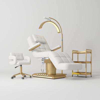 Saphir Version B Premium Complete Beauty Salon Set – Beauty Bed, Chair, Moonlight Lamp & Trolley White