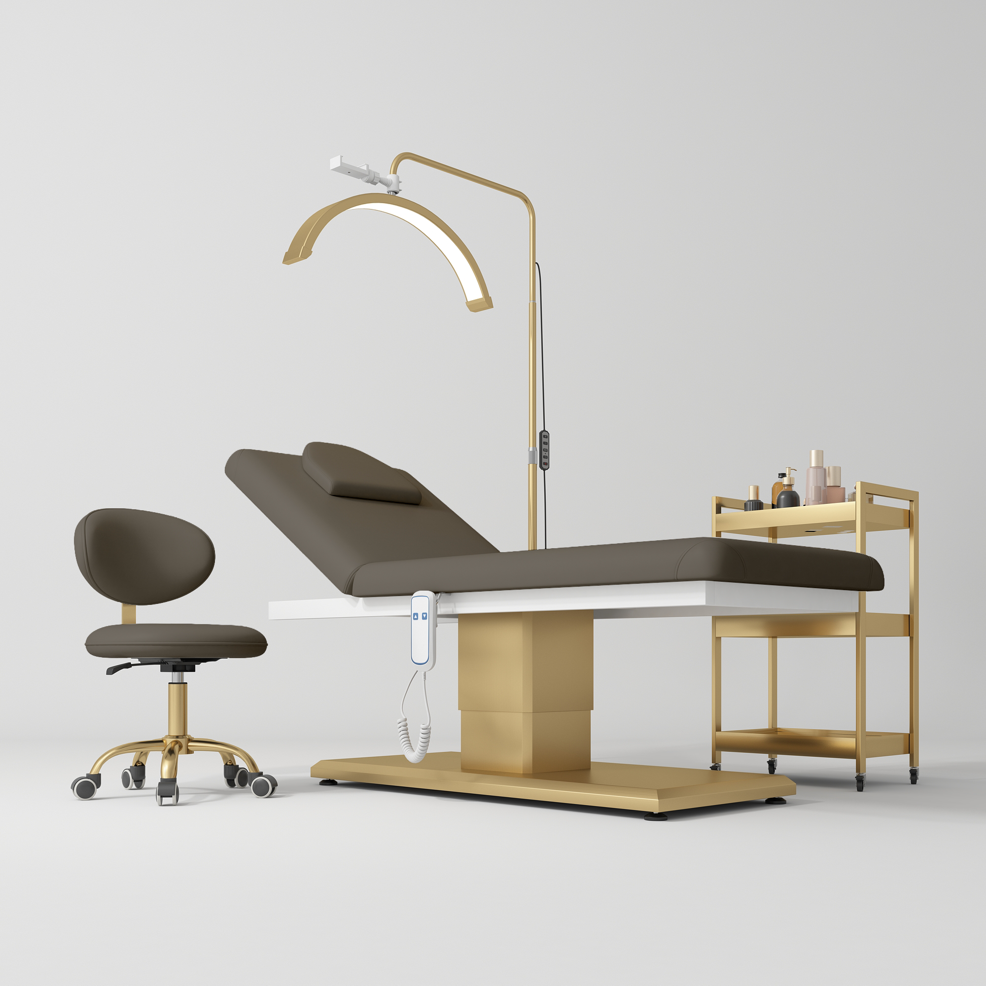 Chérie Premium Electric Beauty Salon Set 4-Piece Beauty Bed, Chair, Moonlight Lamp & Trolley Cocoa Mocha