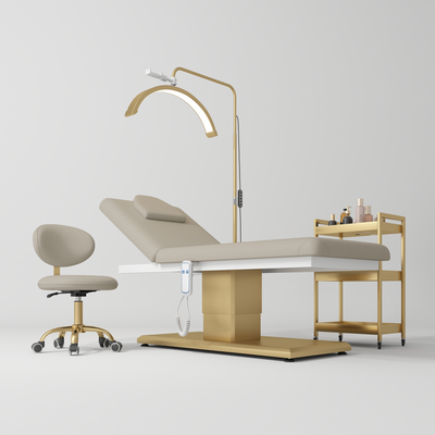 Chérie Premium Electric Beauty Salon Set 4-Piece Beauty Bed, Chair, Moonlight Lamp & Trolley Stone Taupe