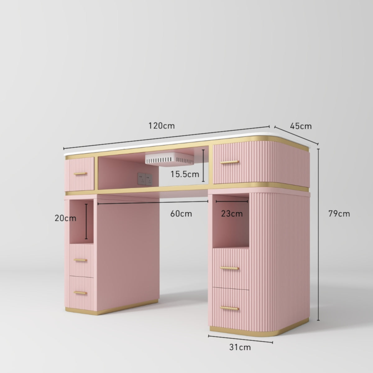 Glam Station Manicure Set – Table with Built-In Dust Extractor & Two Chairs Bare Blush