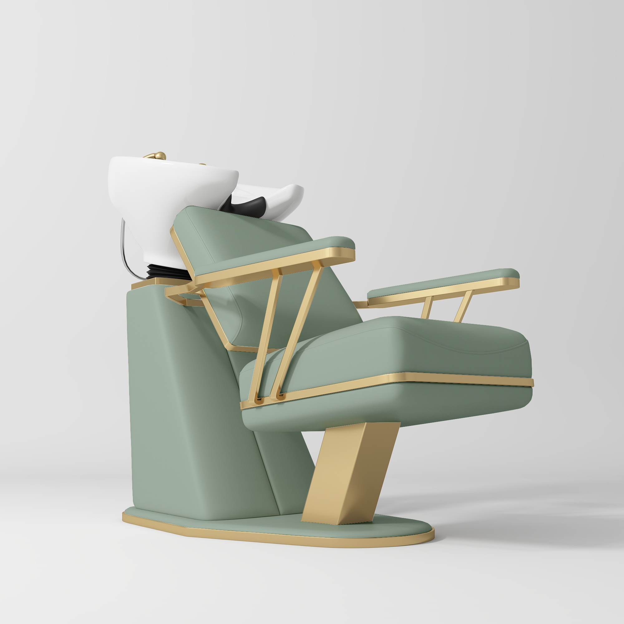 Maison Refined Salon Shampoo Chair with Adjustable Ceramic Basin Olive