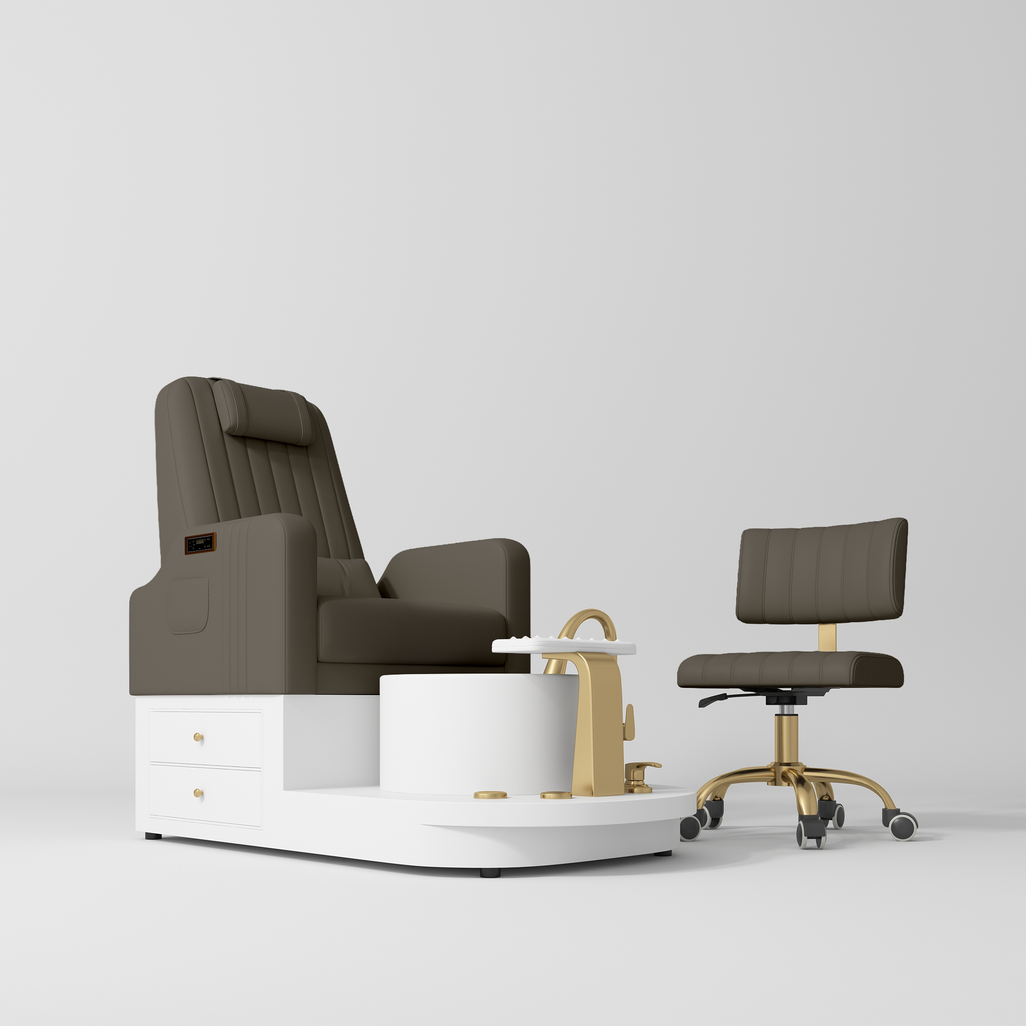 Noémie Luxury Electric Pedicure Chair Set with Massage Backrest & Matching Stool Cocoa Mocha