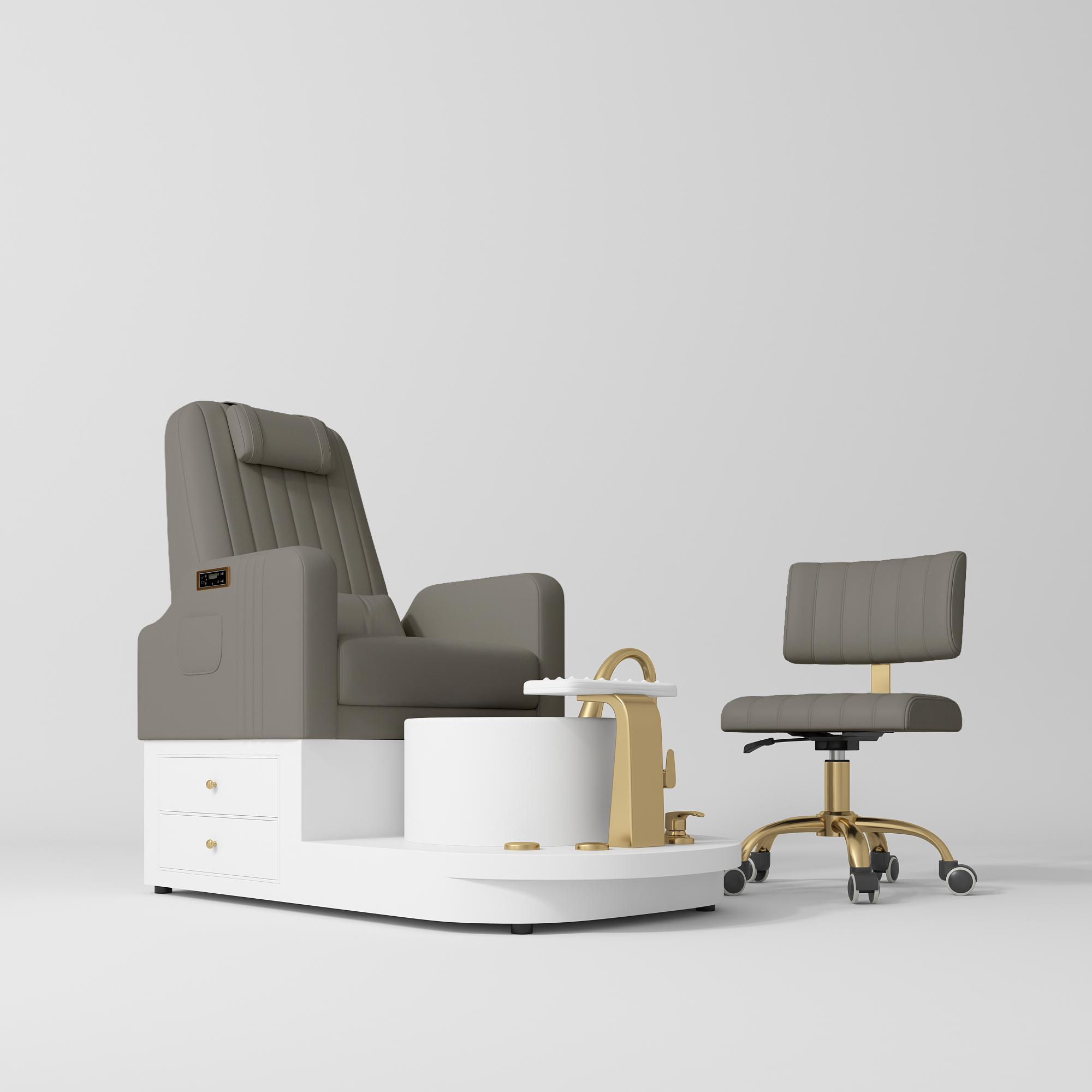 Noémie Luxury Electric Pedicure Chair Set with Massage Backrest & Matching Stool Deep Ash