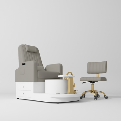 Noémie Luxury Electric Pedicure Chair Set with Massage Backrest & Matching Stool Pearl Greige