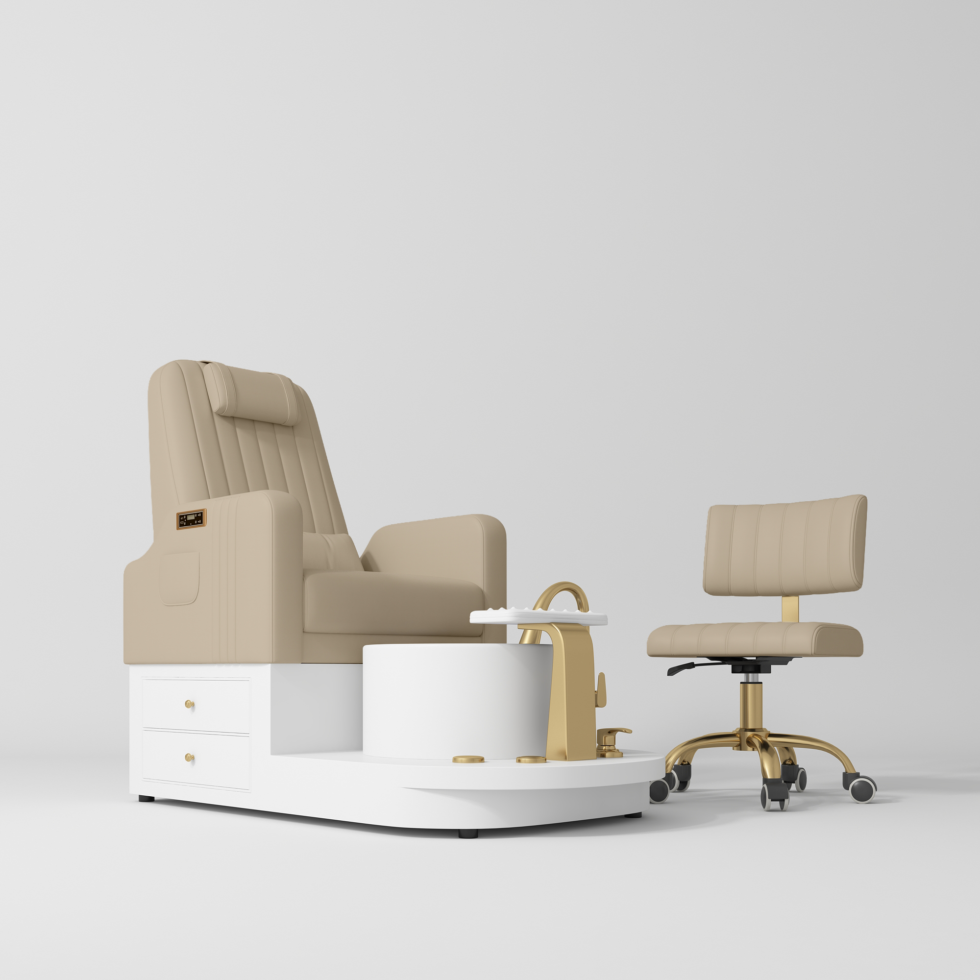 Noémie Luxury Electric Pedicure Chair Set with Massage Backrest & Matching Stool Warm Beige