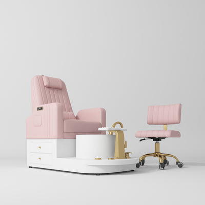 Noémie Luxury Electric Pedicure Chair Set with Massage Backrest & Matching Stool Bare Blush