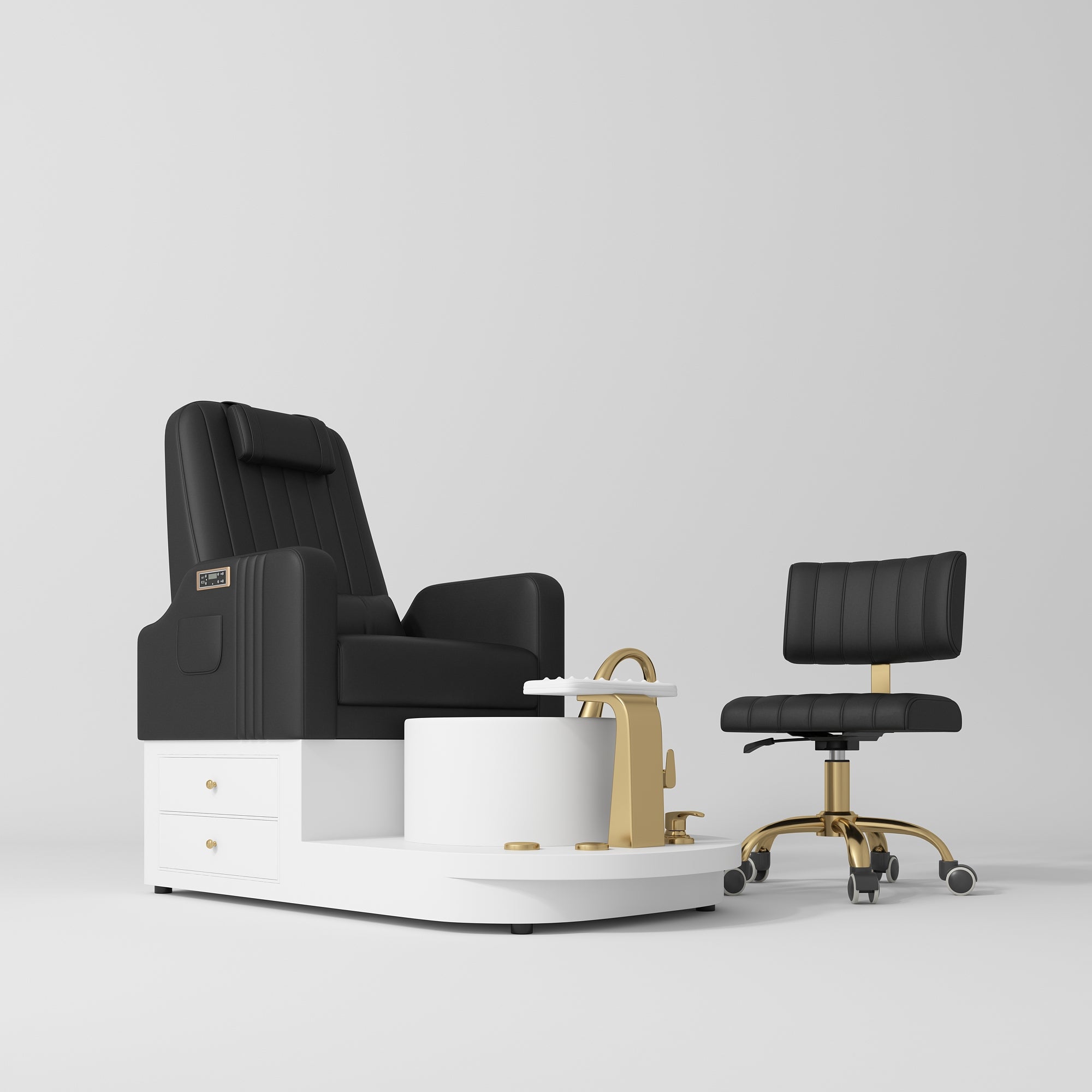 Noémie Luxury Electric Pedicure Chair Set with Massage Backrest & Matching Stool Black