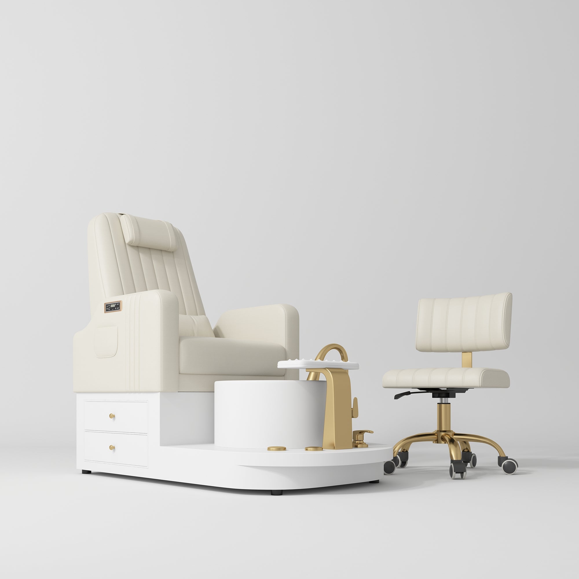 Noémie Luxury Electric Pedicure Chair Set with Massage Backrest & Matching Stool Creamy