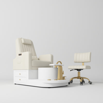 Noémie Luxury Electric Pedicure Chair Set with Massage Backrest & Matching Stool Creamy