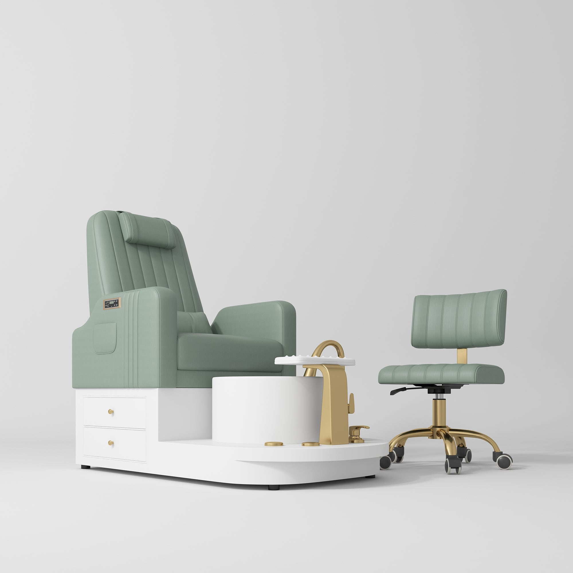 Noémie Luxury Electric Pedicure Chair Set with Massage Backrest & Matching Stool Olive